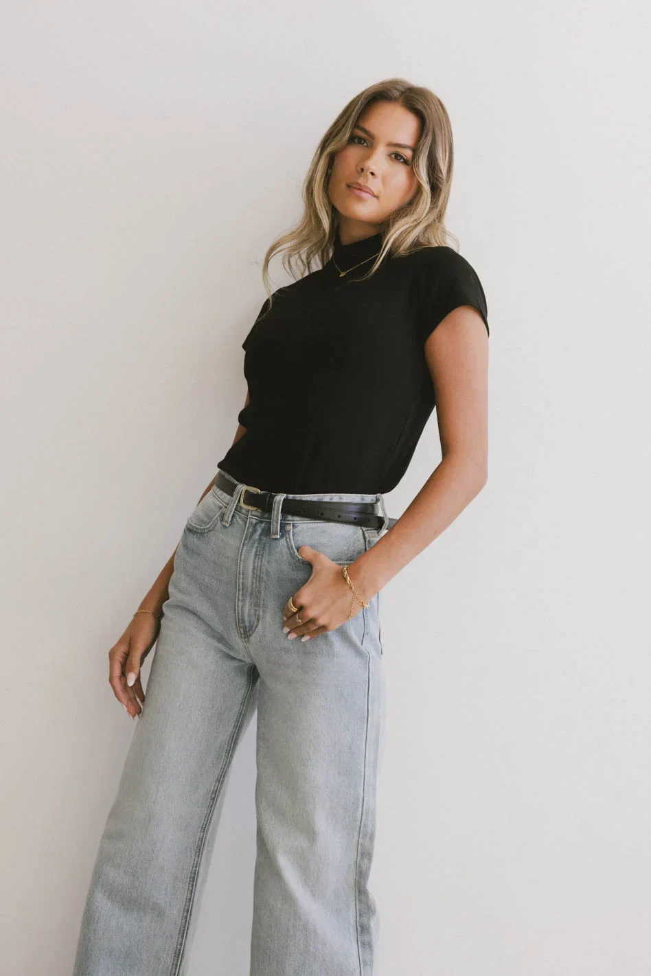 Marley Mock Neck Tee in Black