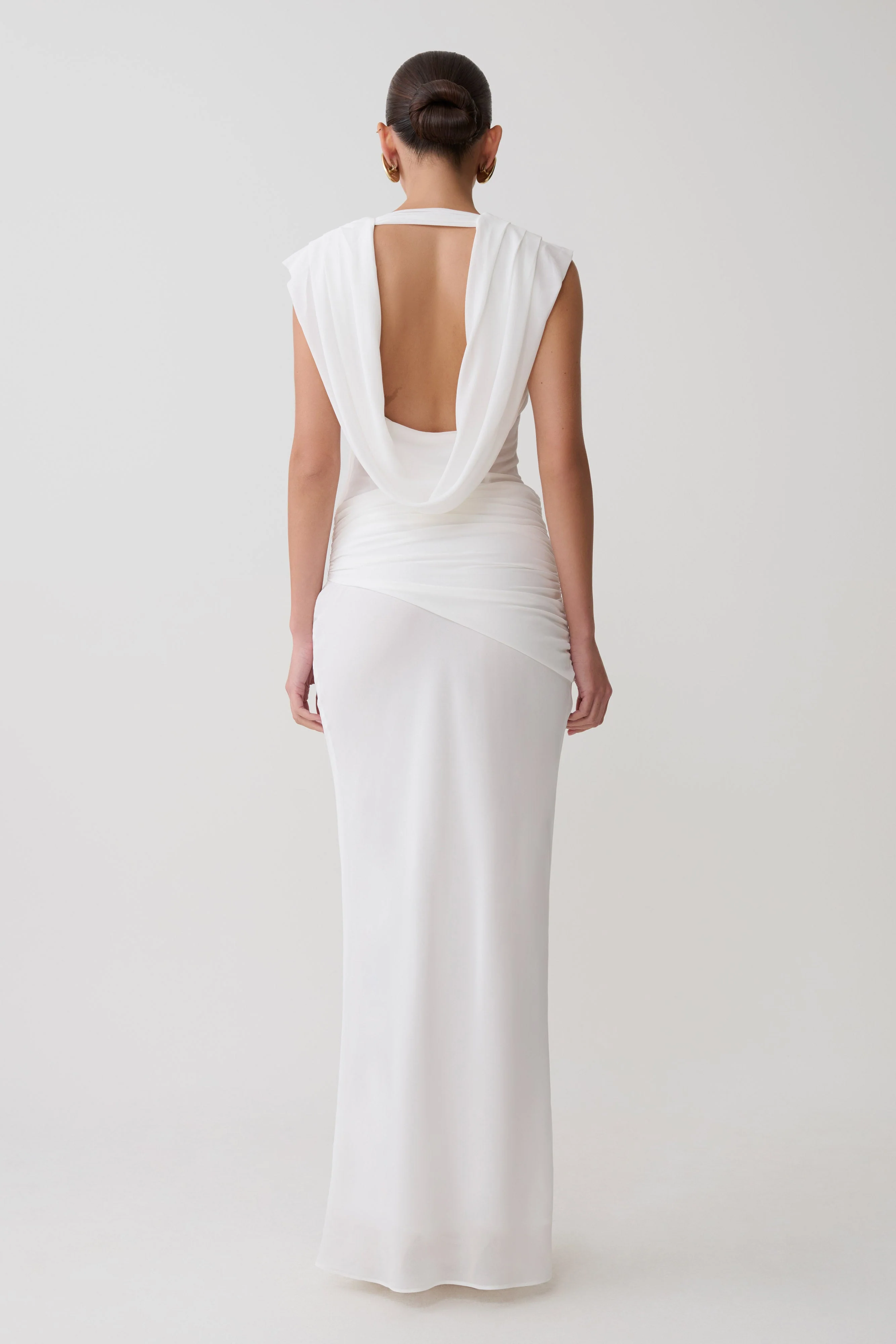 Giulia Chiffon Draped Maxi Dress - White
