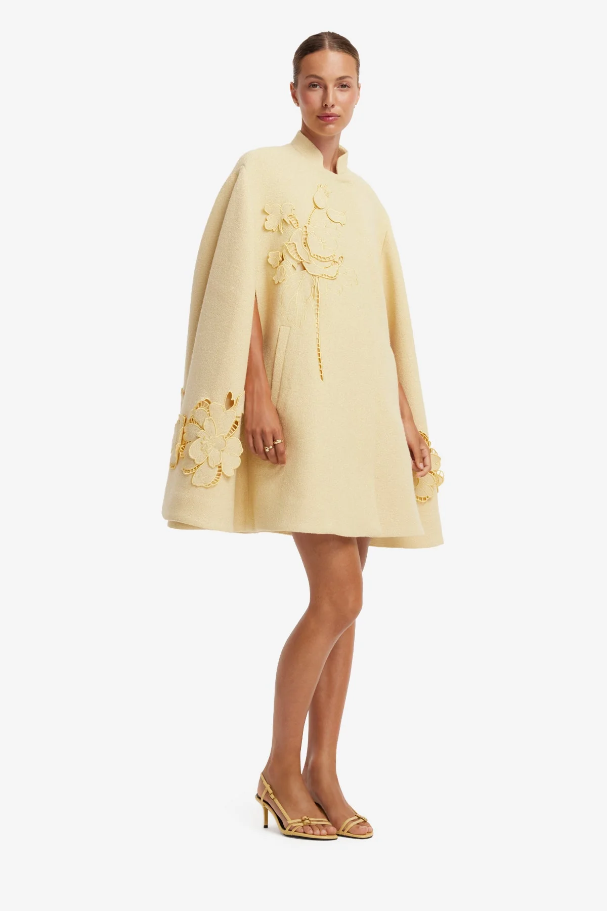 Sloane Appliqué Tweed Cape Jacket - Dusty Yellow