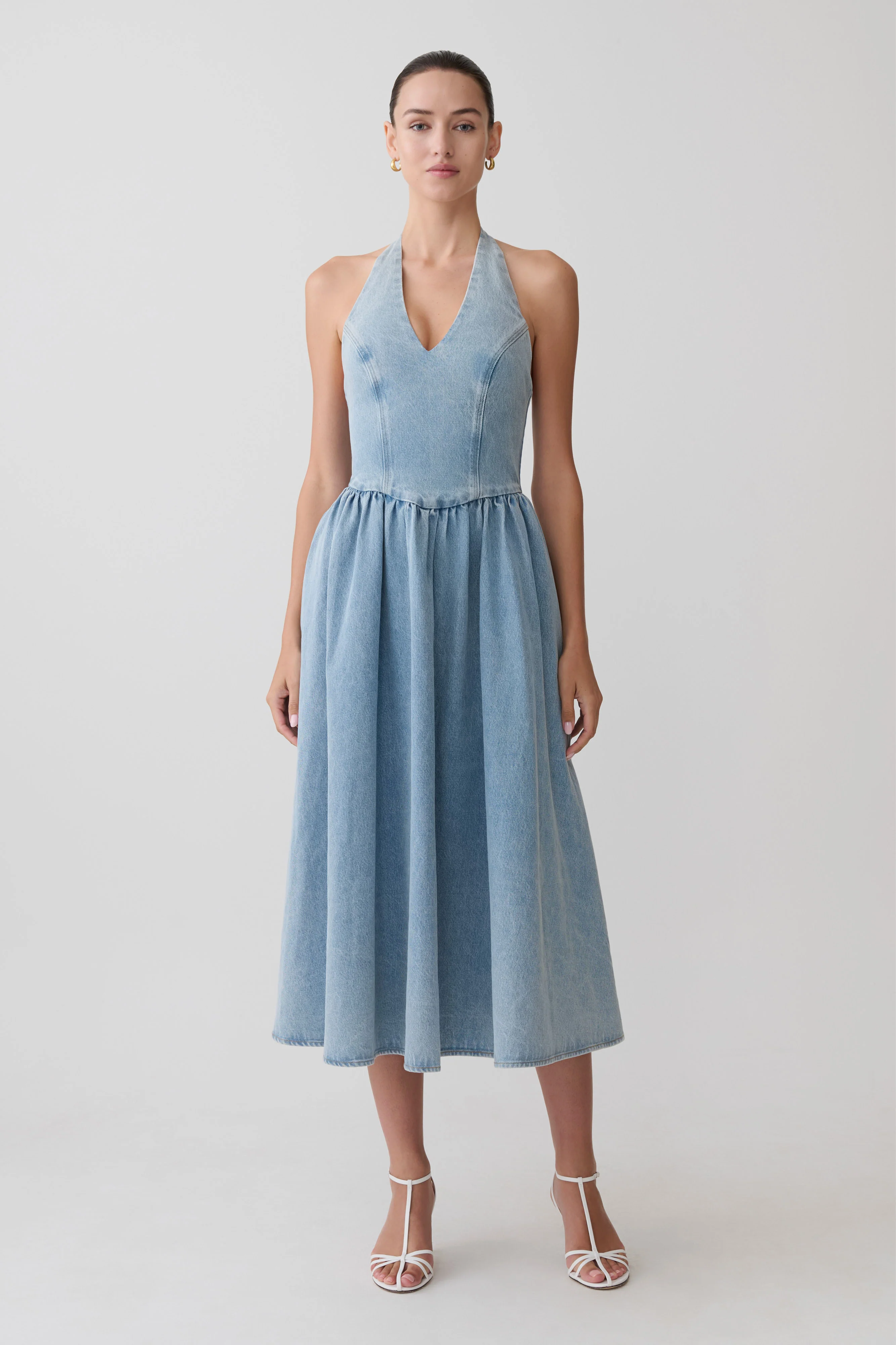 Miller Denim Halter Midi Dress - Classic Blue