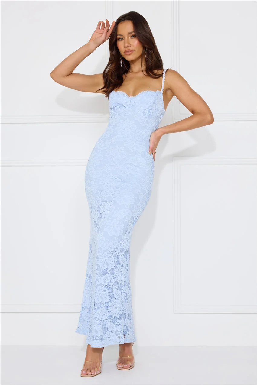 Soft Sweet Lace Maxi Dress Blue - luluinthesky