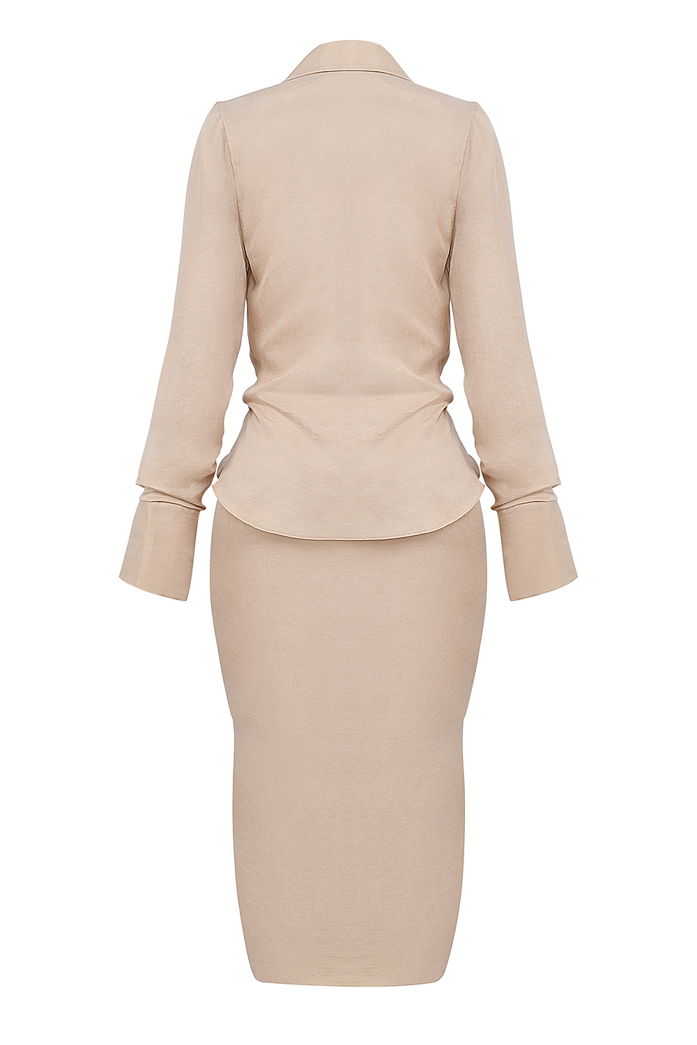 Almond Plunge Shirt Midi Dress