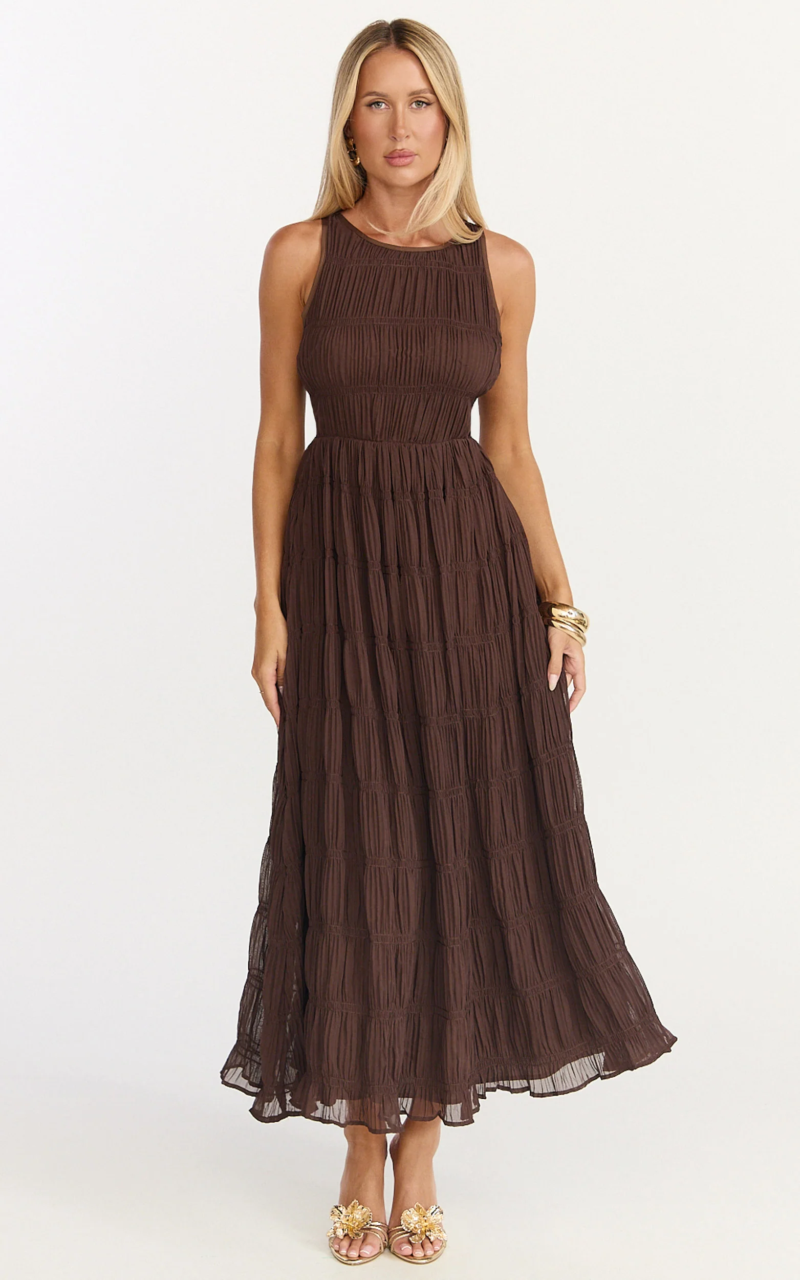 Paloma Maxi Dress - Ruched Shift Dress in Chocolate