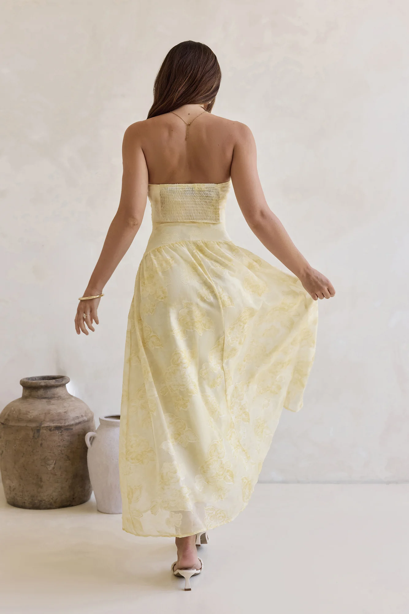 Cloud Kissed Paths Strapless Maxi Dress Yellow