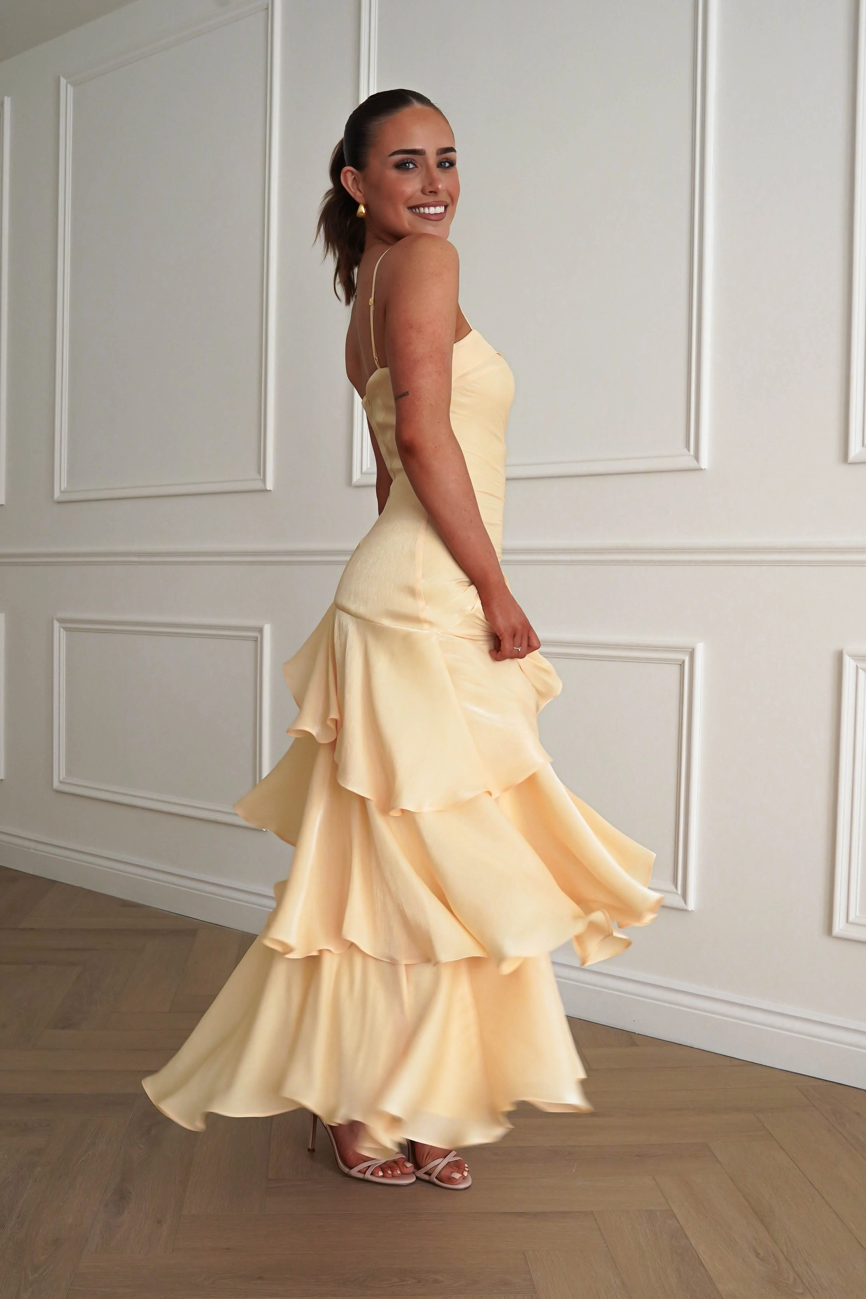 Renee Luminescent Ruffle Maxi Dress | Yellow