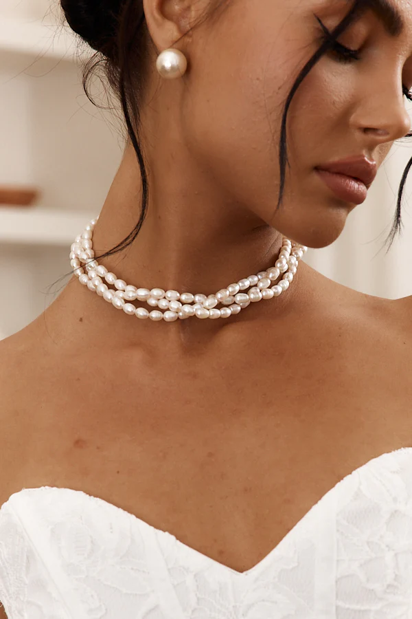 Gwen Braided Pearl Necklace Gold