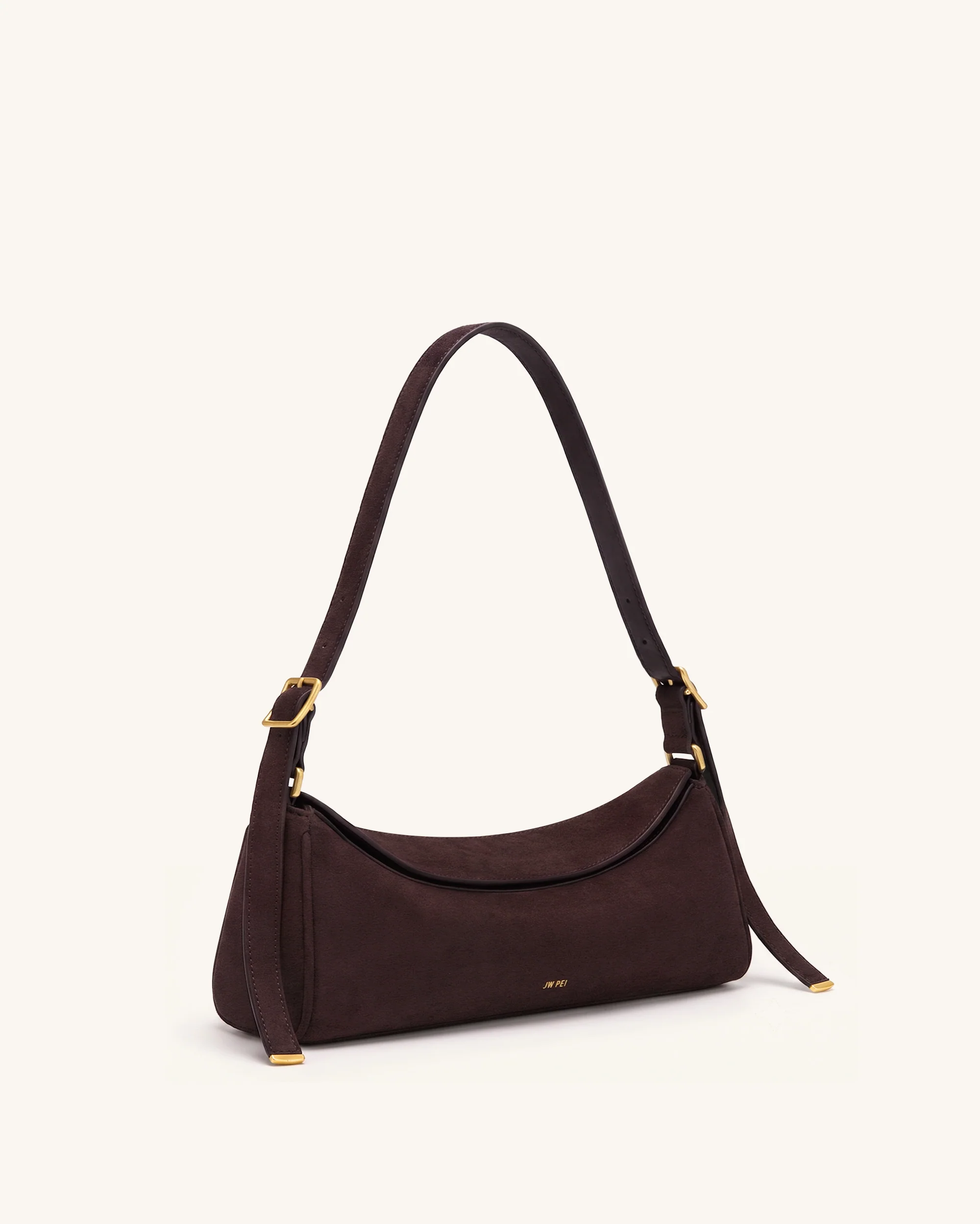 Elowen Faux Suede East-West Shoulder Bag - Dark Brown