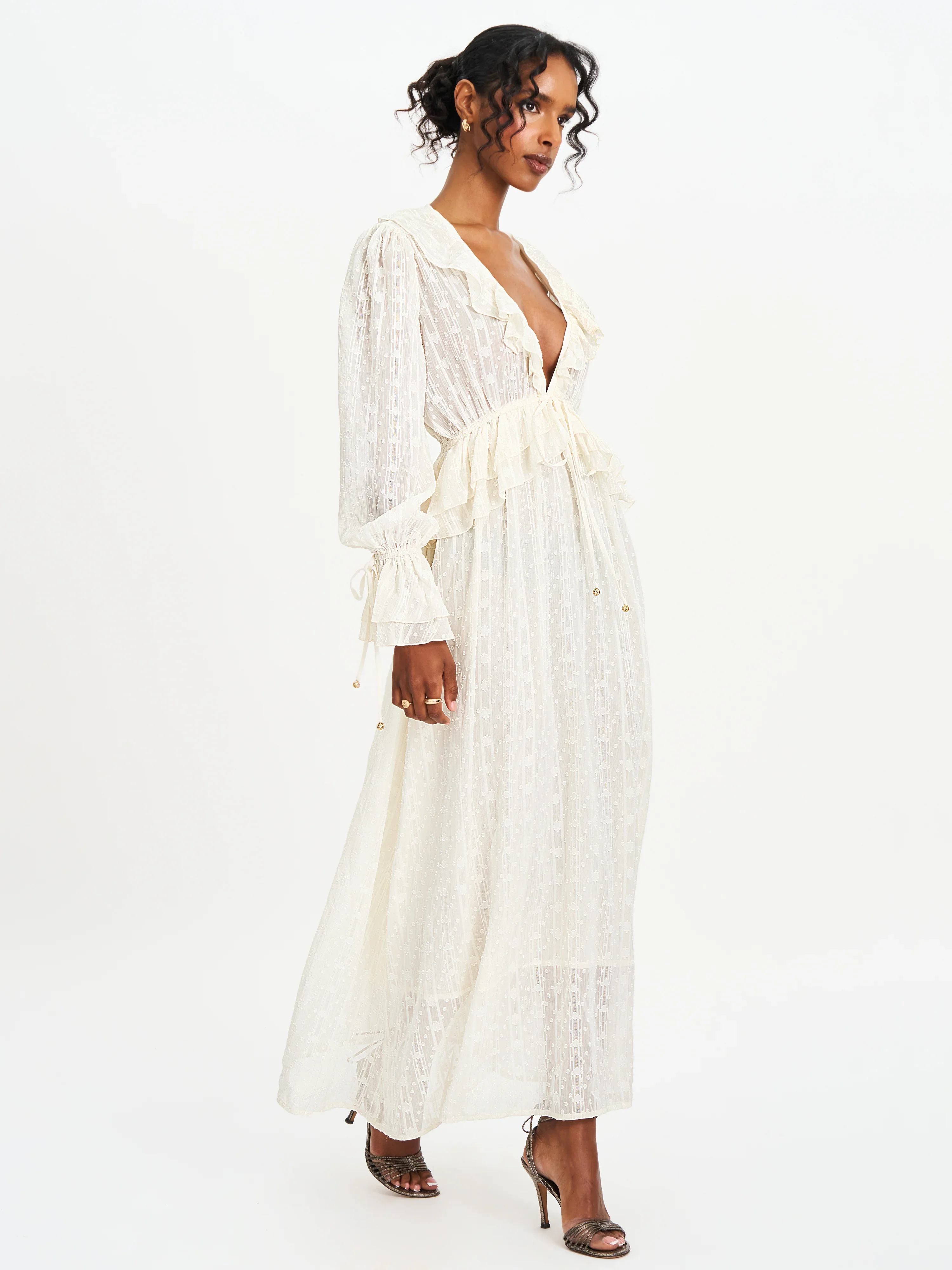 Safiya Jacquard Chiffon Long Sleeve Maxi Dress - FASHION NOB