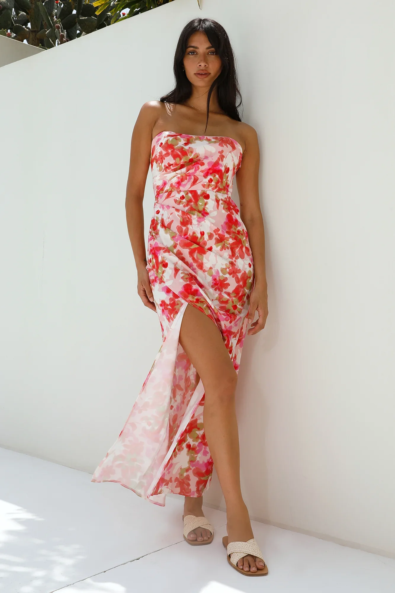 Gardenia Strapless Maxi Dress Red