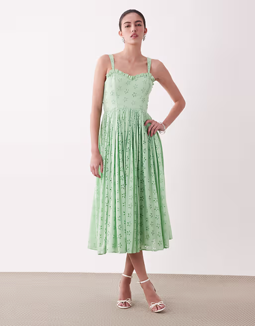 Lace & Beads eyelet corset midi dress in pastel green