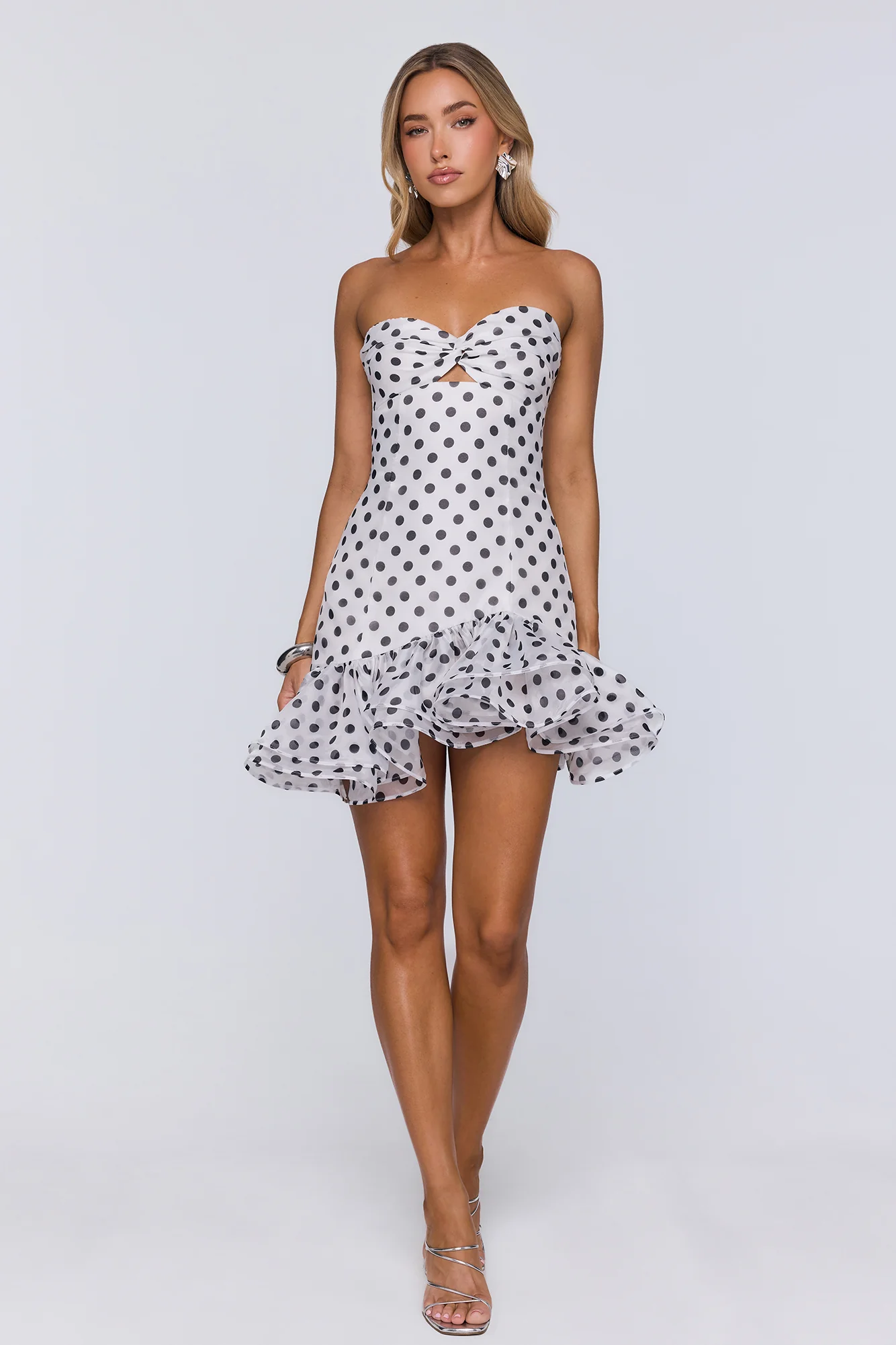 Trends In Focus Strapless Polka Dot Mini Dress White