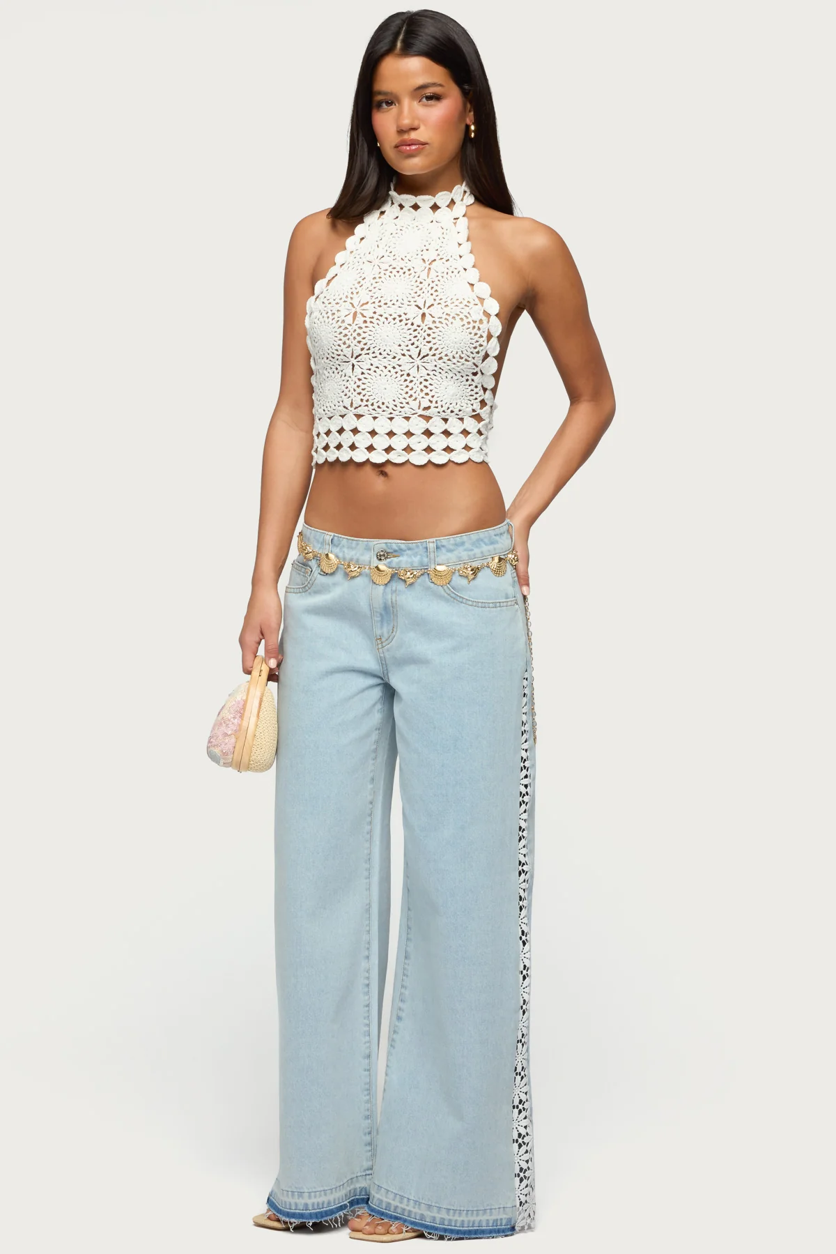 Backless Crochet High Neck Halter Top