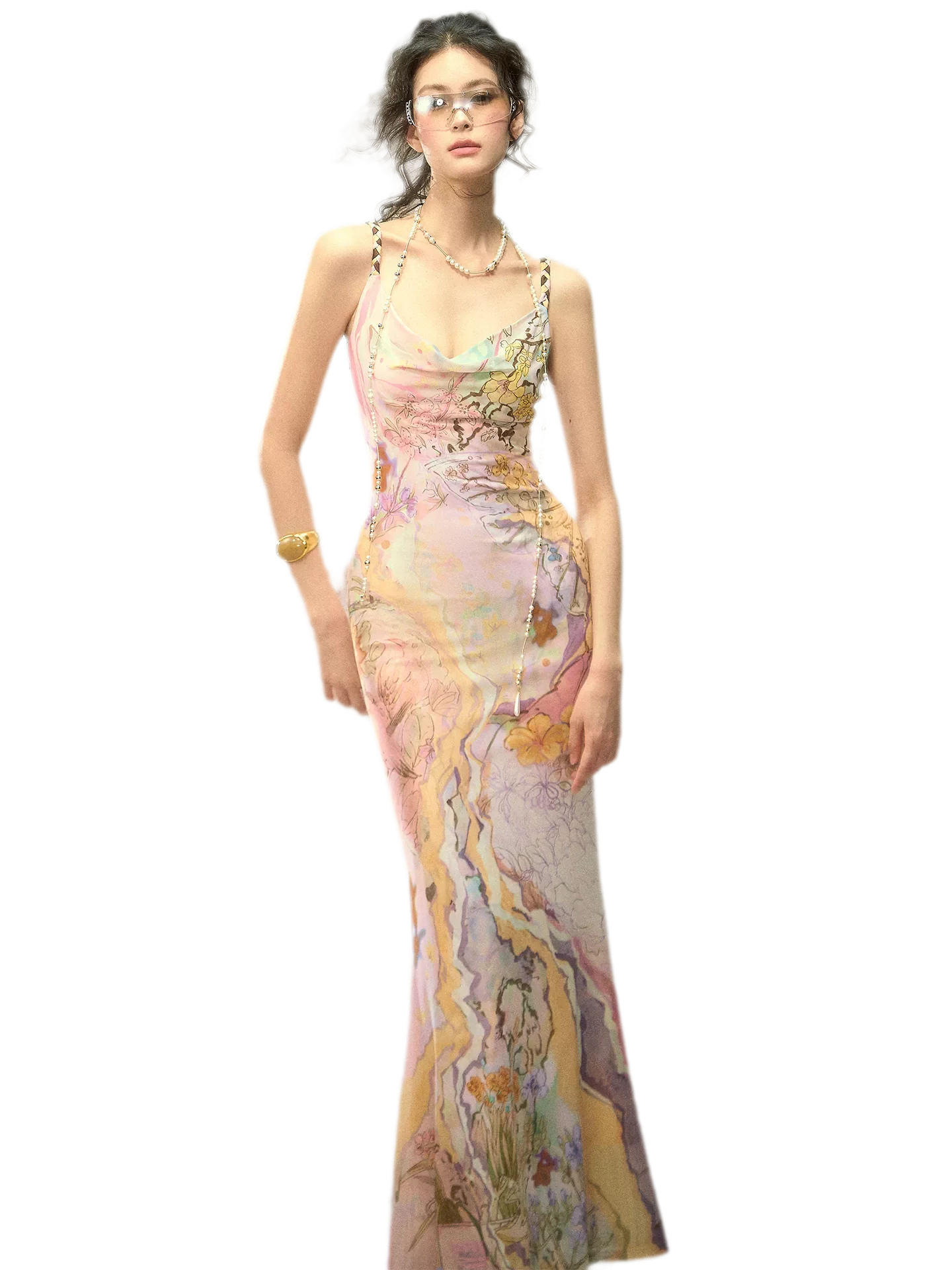 Draped Neck Fishtail Dress