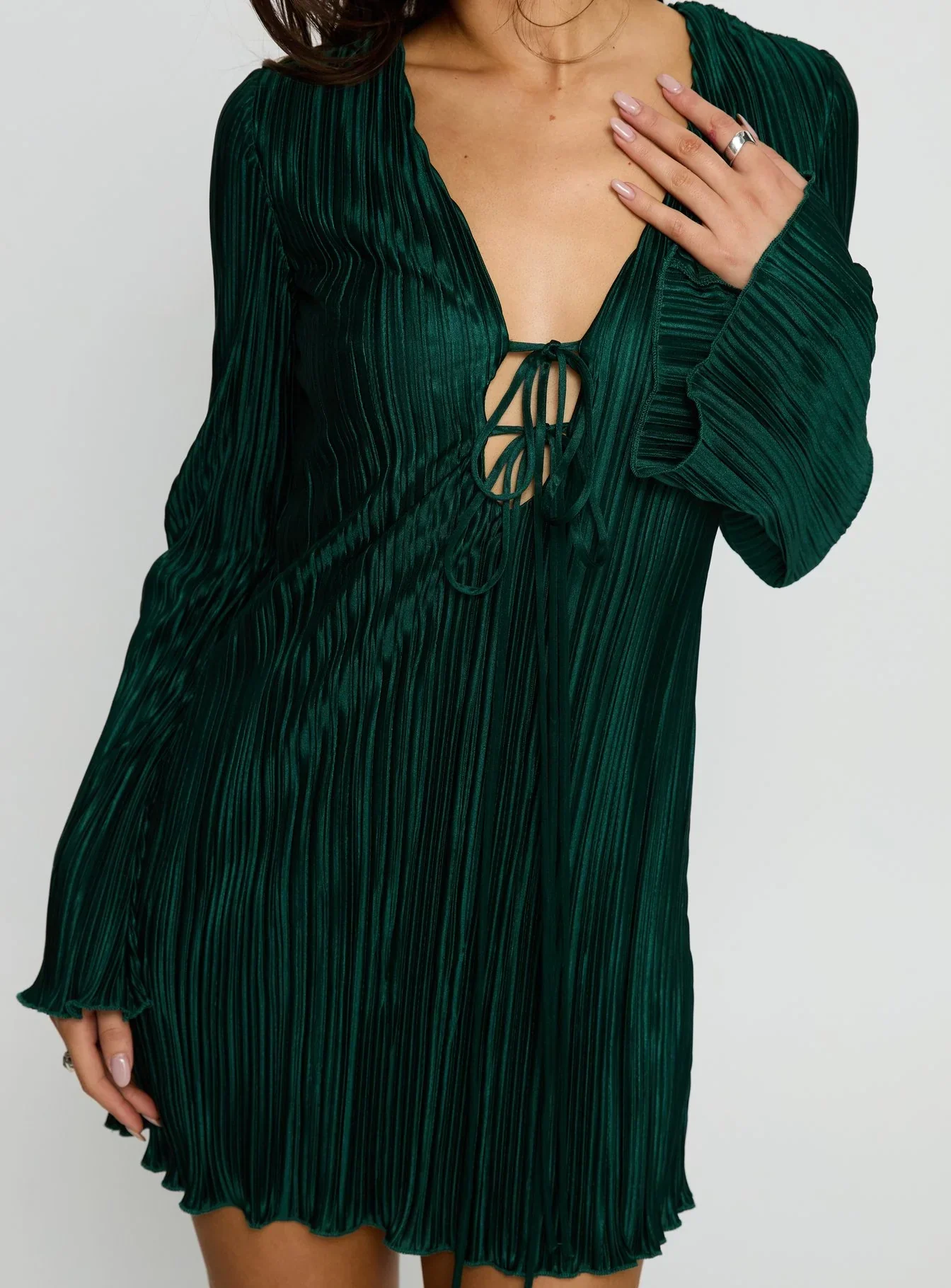 Malop Long Sleeve Mini Dress Emerald - luluinthesky
