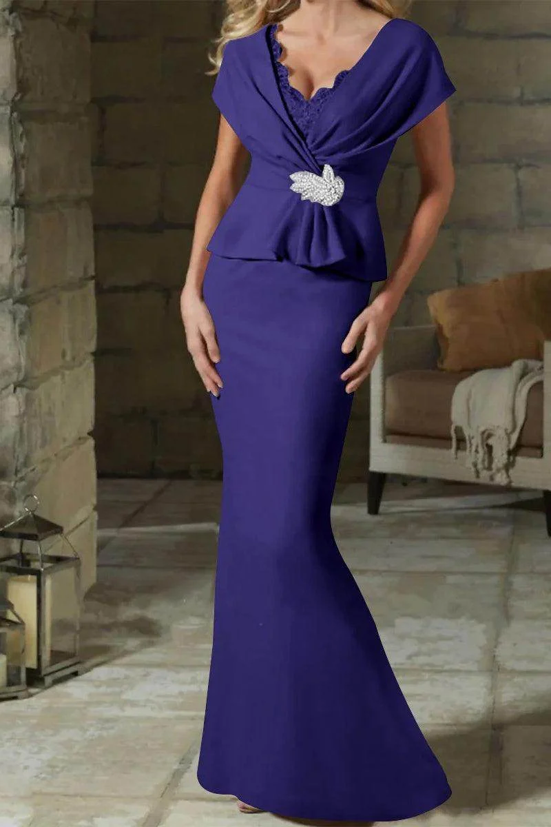 Sheath Column V Neck Mother of the Bride Dresses with Belt CM0346