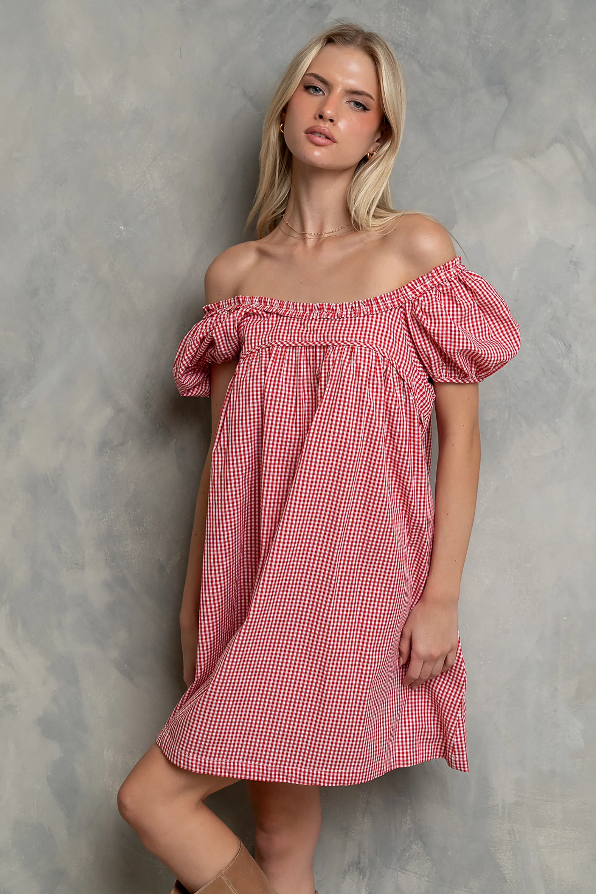 Evelyn Gingham Dress in Red