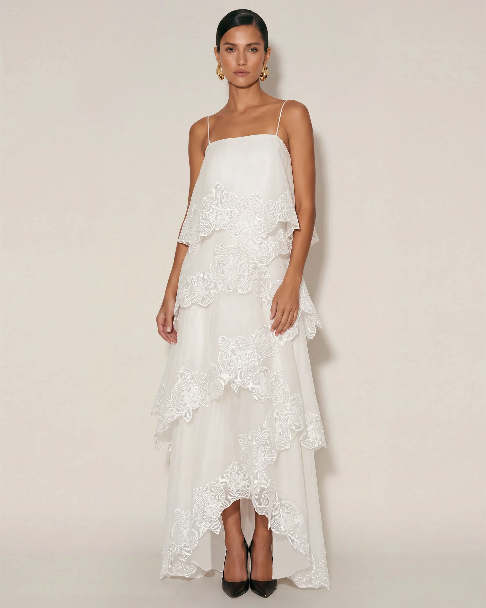 Orchid Embroidered Layered Maxi Dress - White