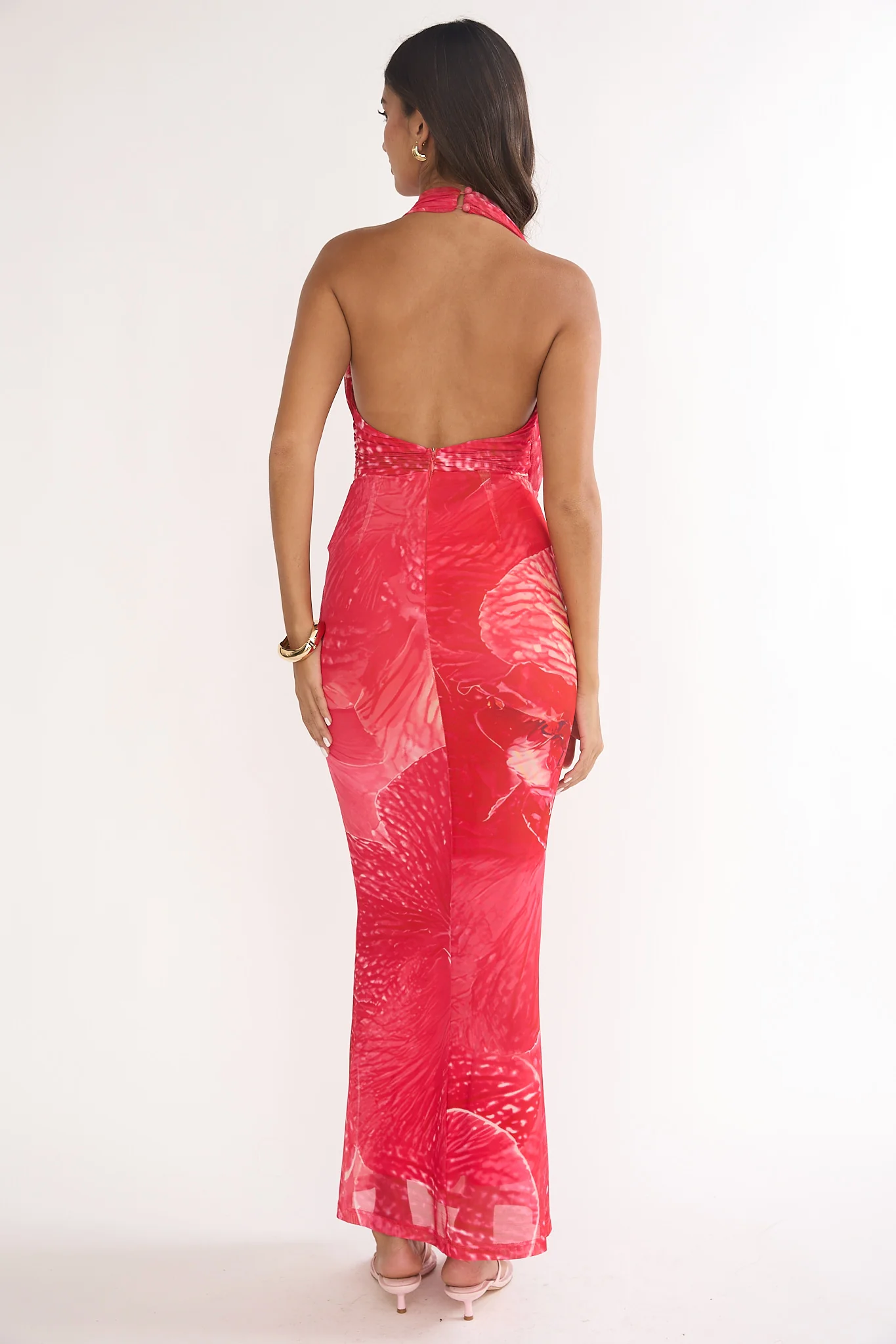 Everra Halterneck Drape Maxi Dress Print Red - luluinthesky