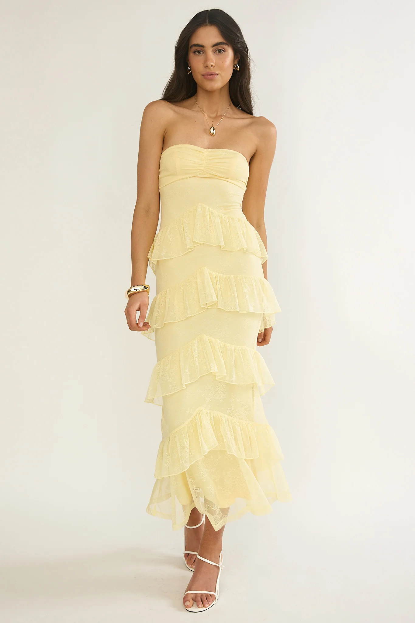 Dulce Dreams Sweetheart Neckline Lace Frill Maxi Dress Butter