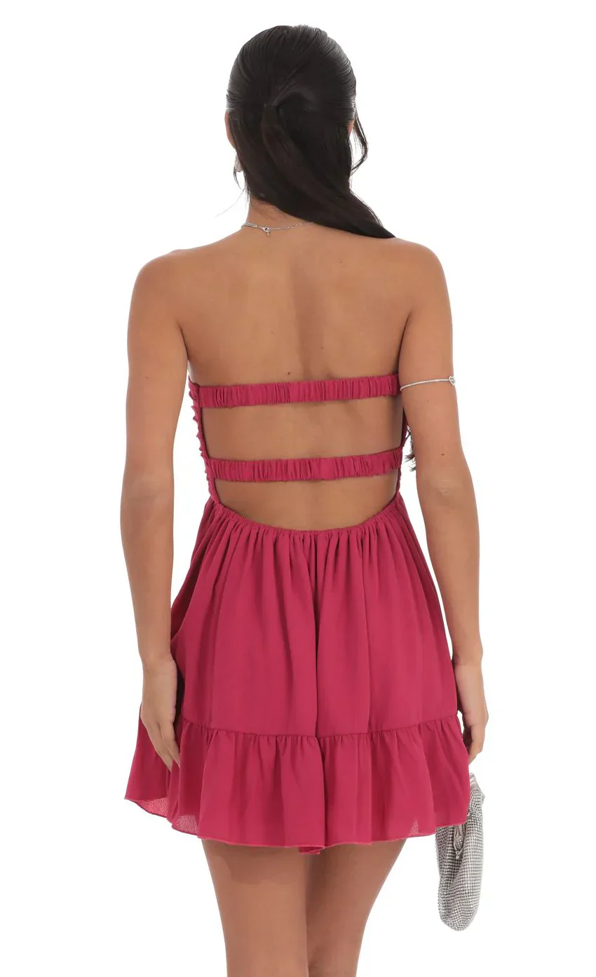Cutout Strapless Babydoll Dress in Magenta