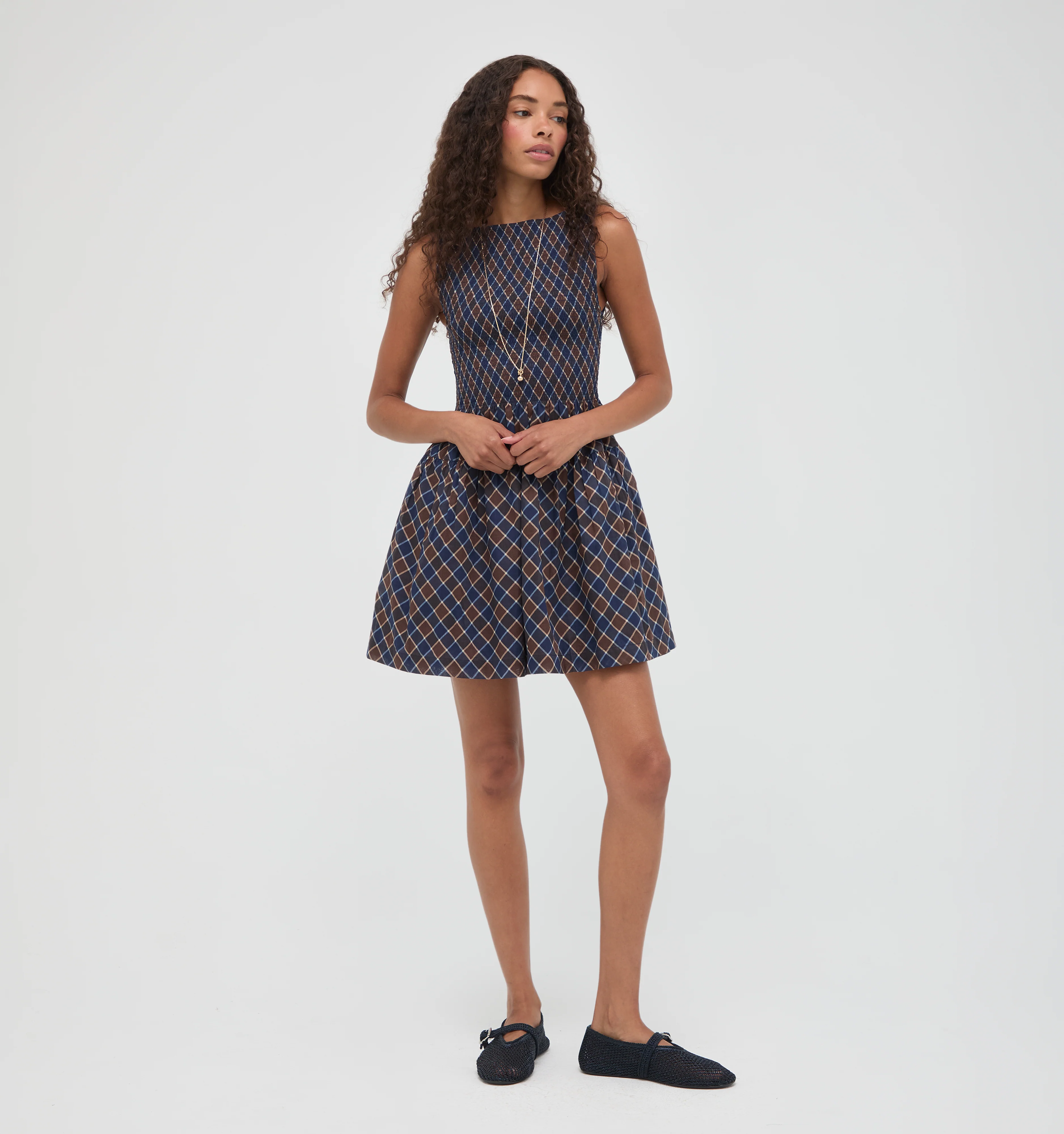 The Cosima Mini Nap Dress -  Wilshire Plaid Chocolate/Navy