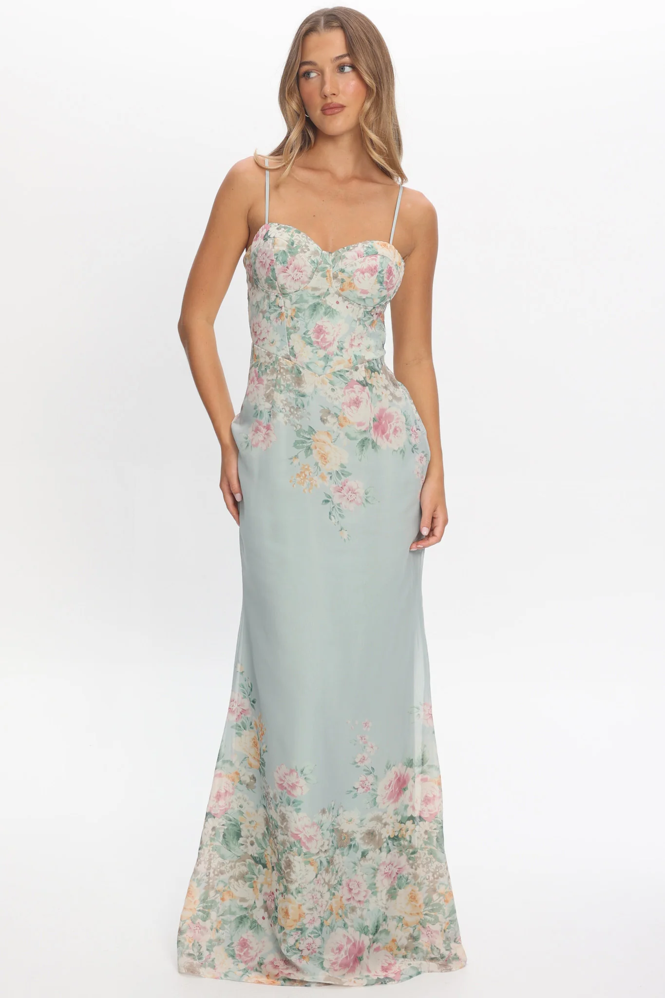 Onix Sweetheart Neckline Maxi Dress Floral Sage