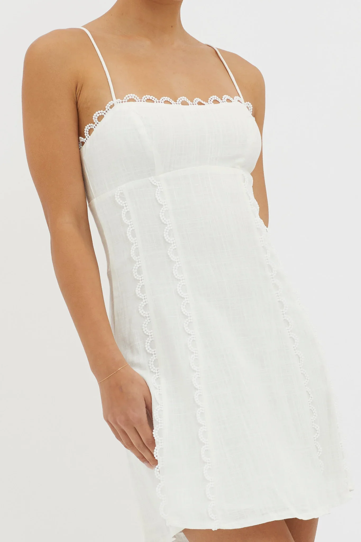 Chamberlain Scallop Trim Mini Dress White - luluinthesky