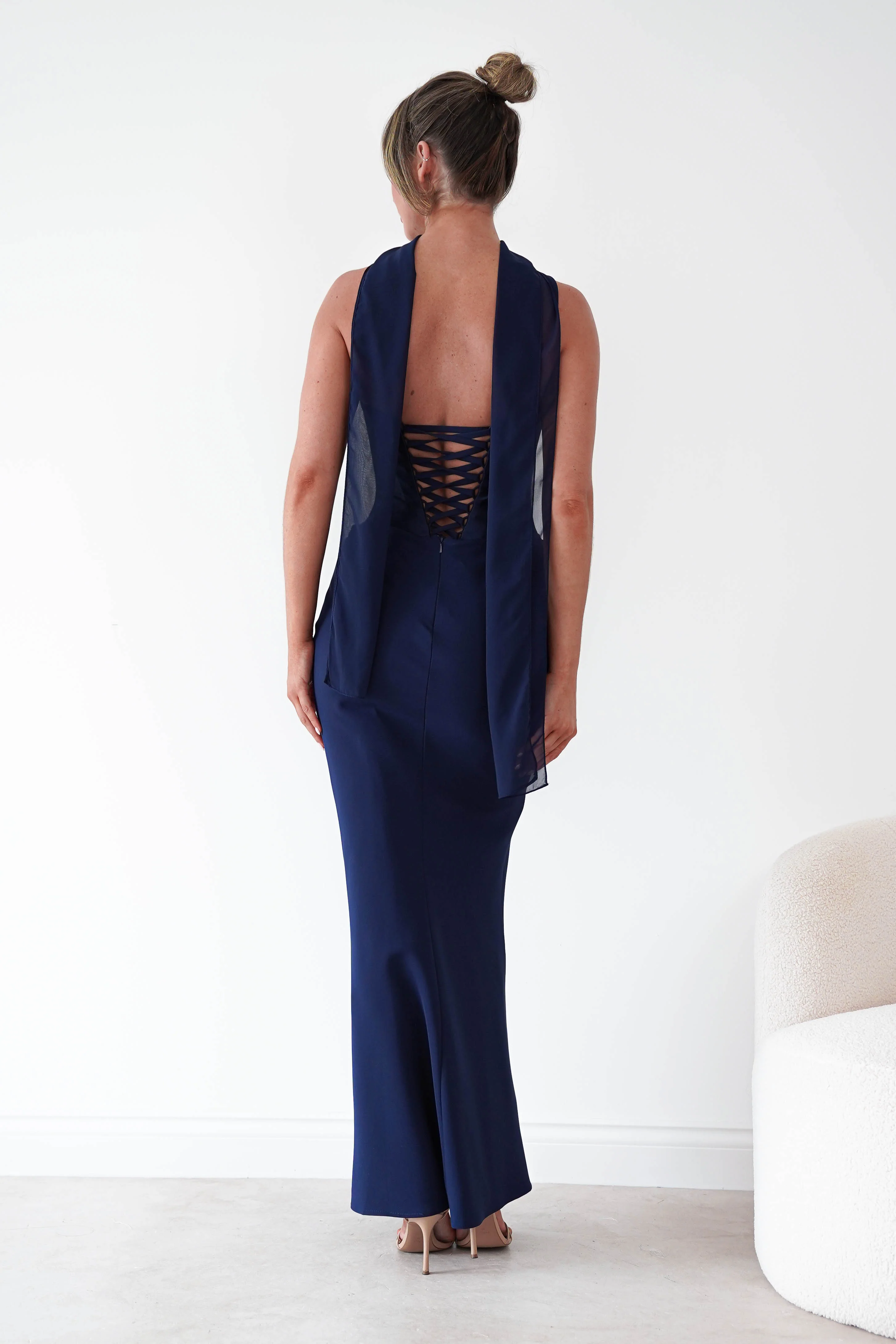 Kailani Strapless Ruched Maxi Dress | Navy