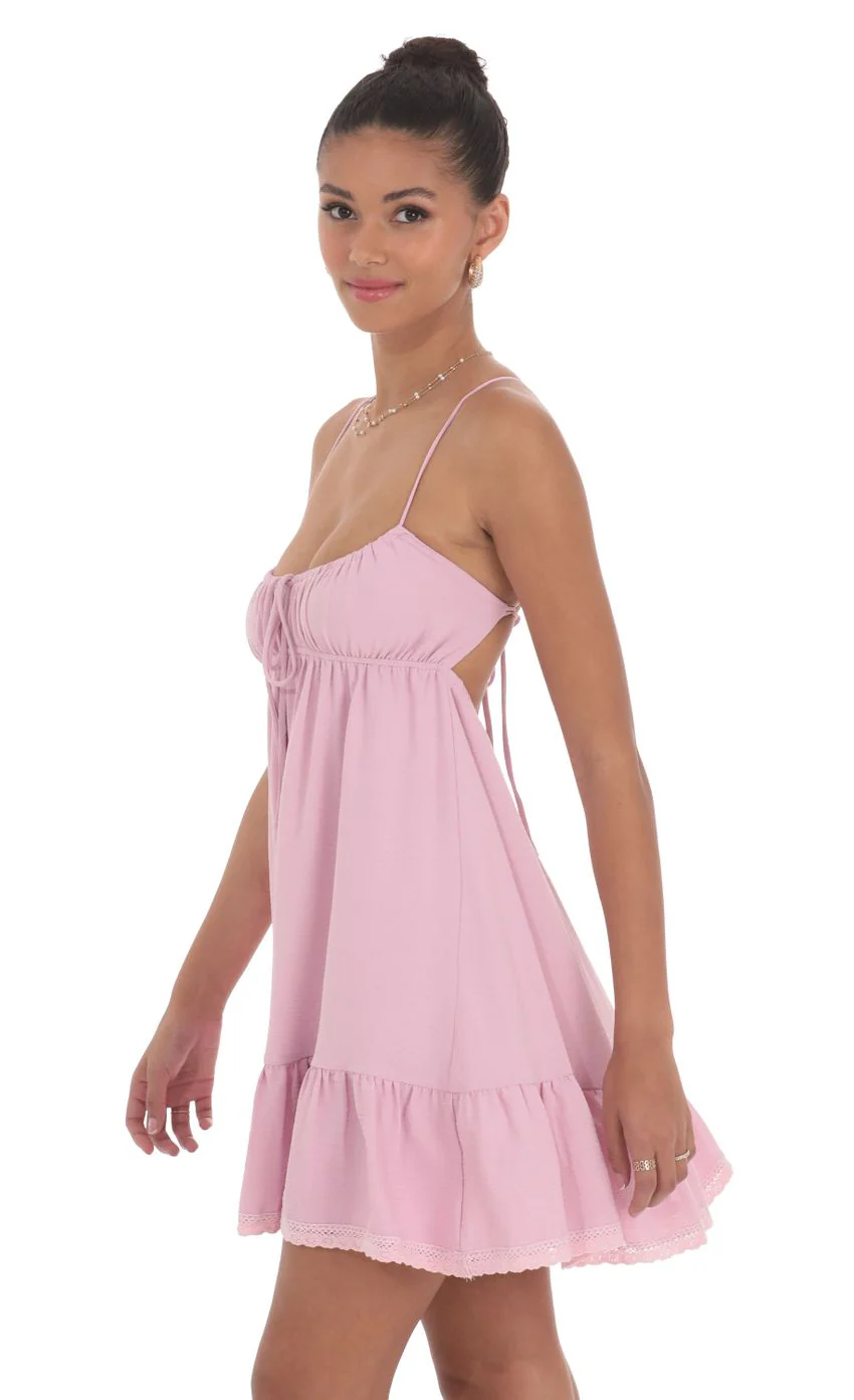 Front Tie Babydoll Dress in Pink - luluinthesky