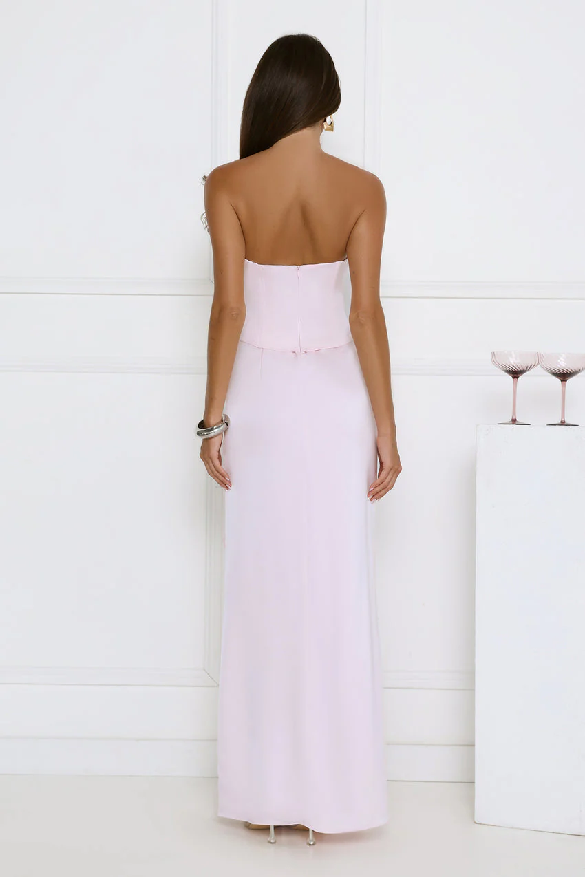 Vibes On Point Strapless Satin Maxi Dress Pink - luluinthesky