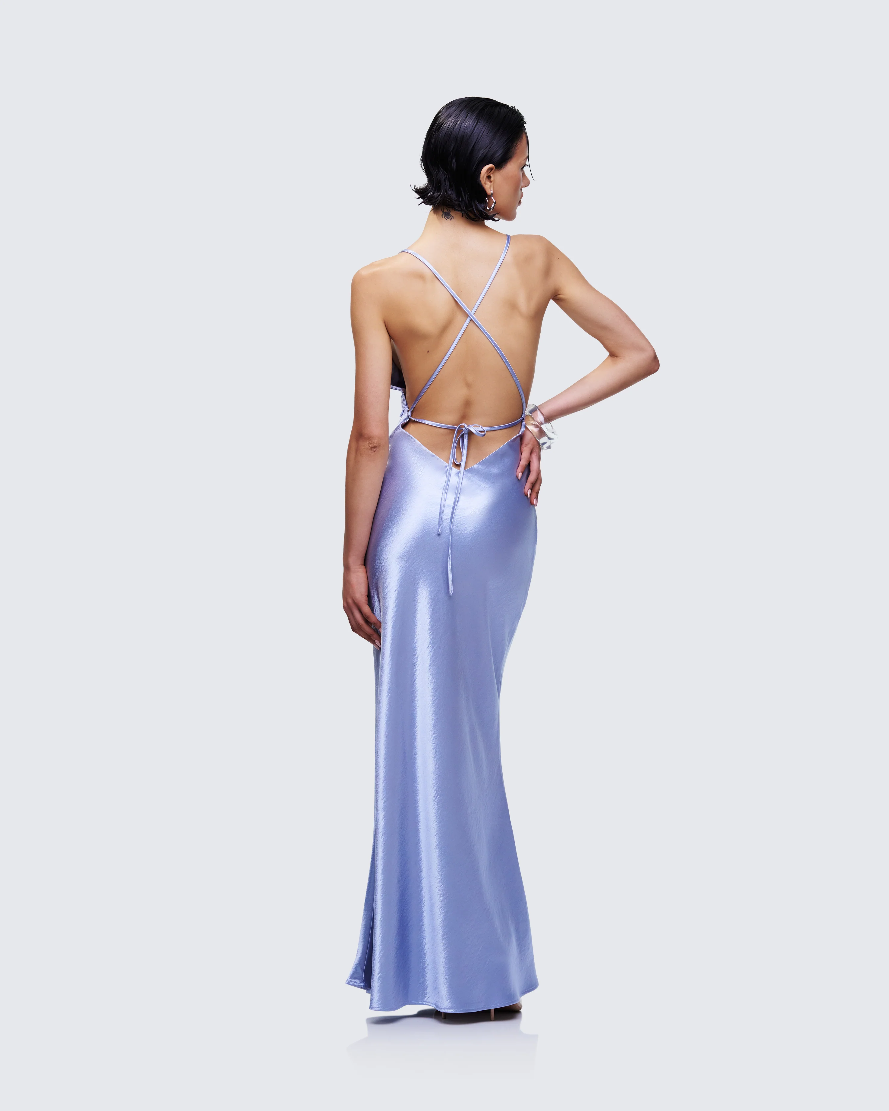 Elspeth Blue Satin Bias Slip Maxi Dress