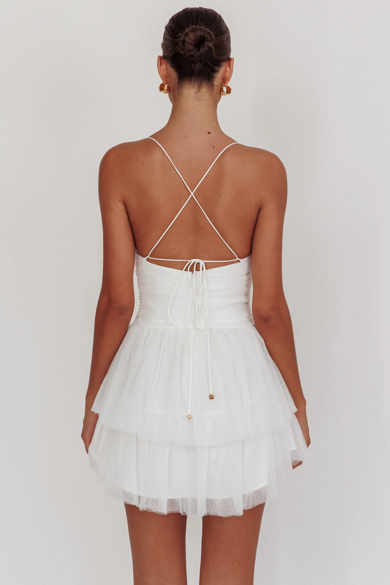Nightingale Ruched Mesh Mini Dress White - luluinthesky