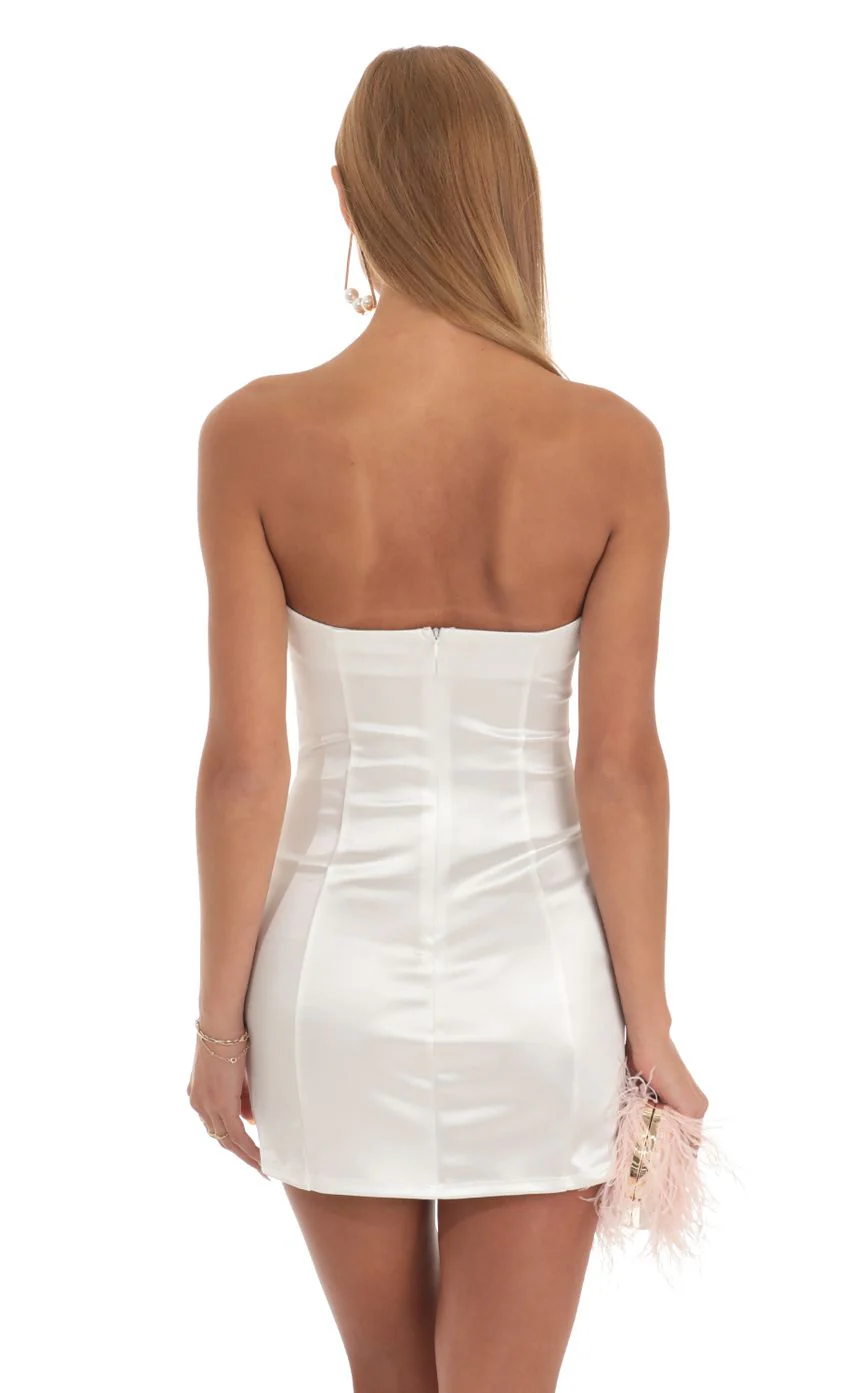 Strapless Satin Dress in White - luluinthesky