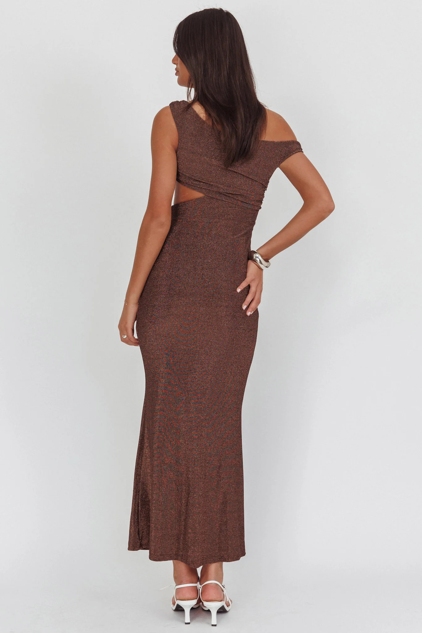 In Blooms Asymmetric Neckline Maxi Dress Shimmer Chocolate - luluinthesky