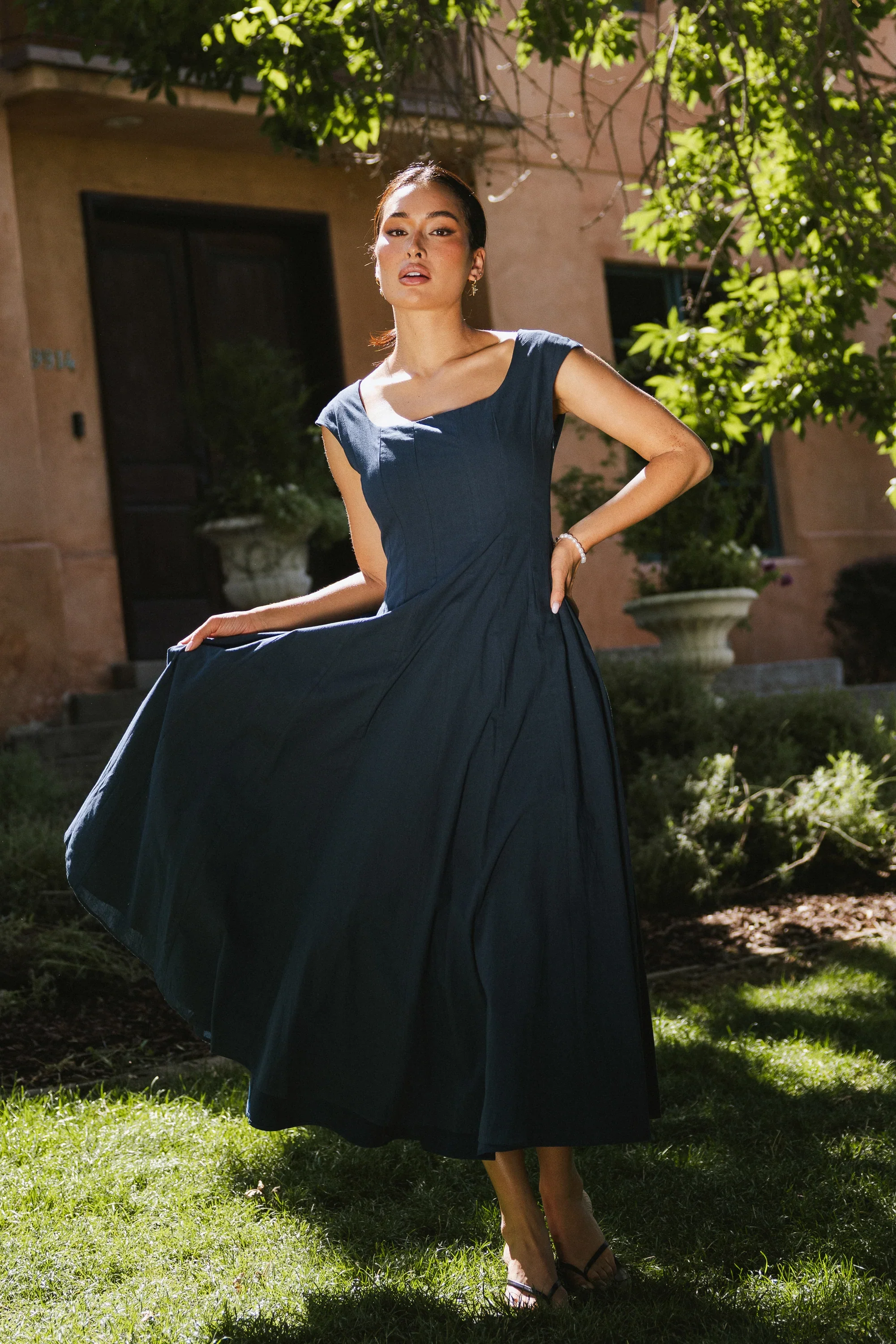 Colin Midi Dress in Navy