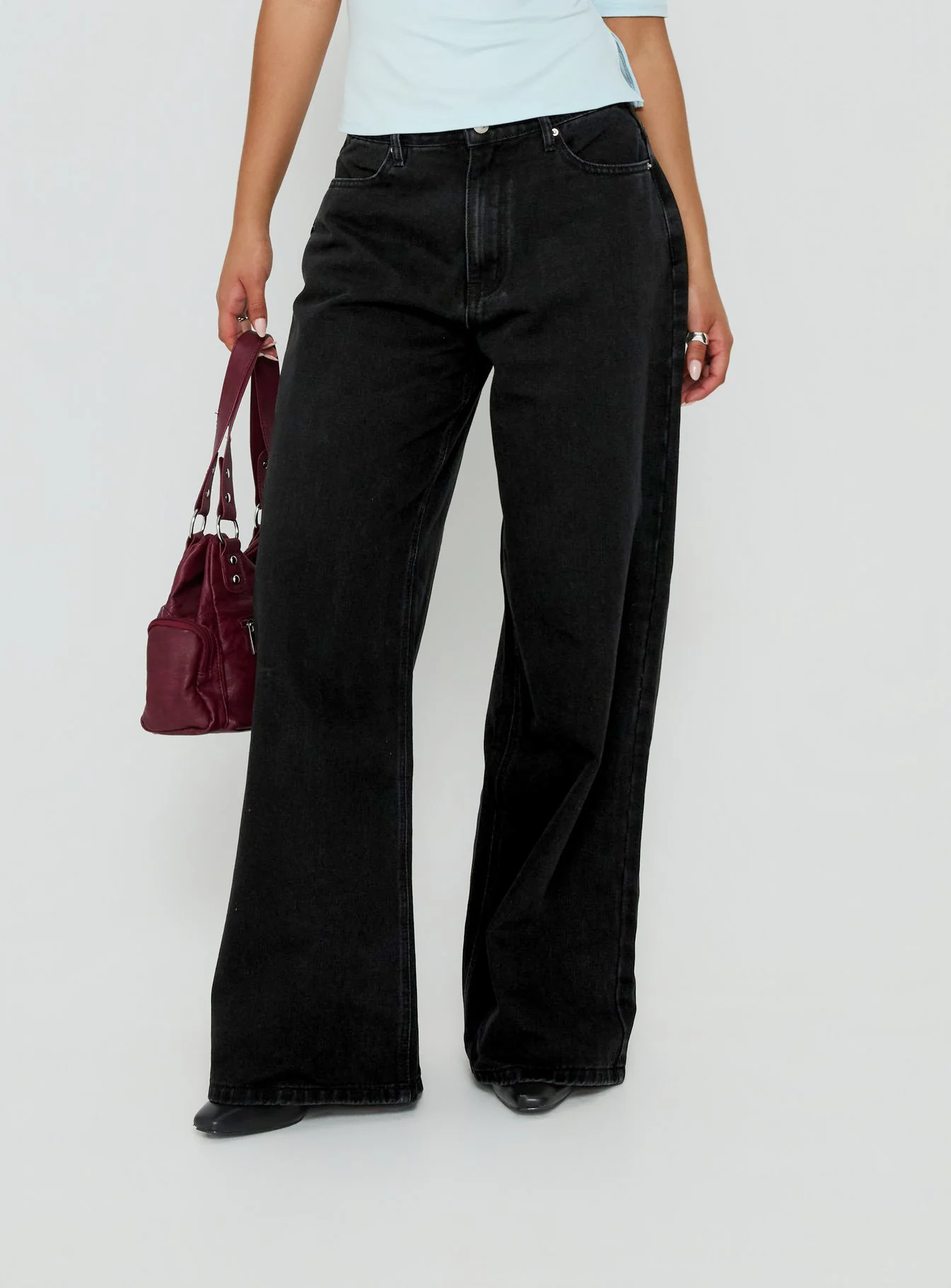 Naylor Mid Rise Wide Leg Jeans Washed Black Denim Petite