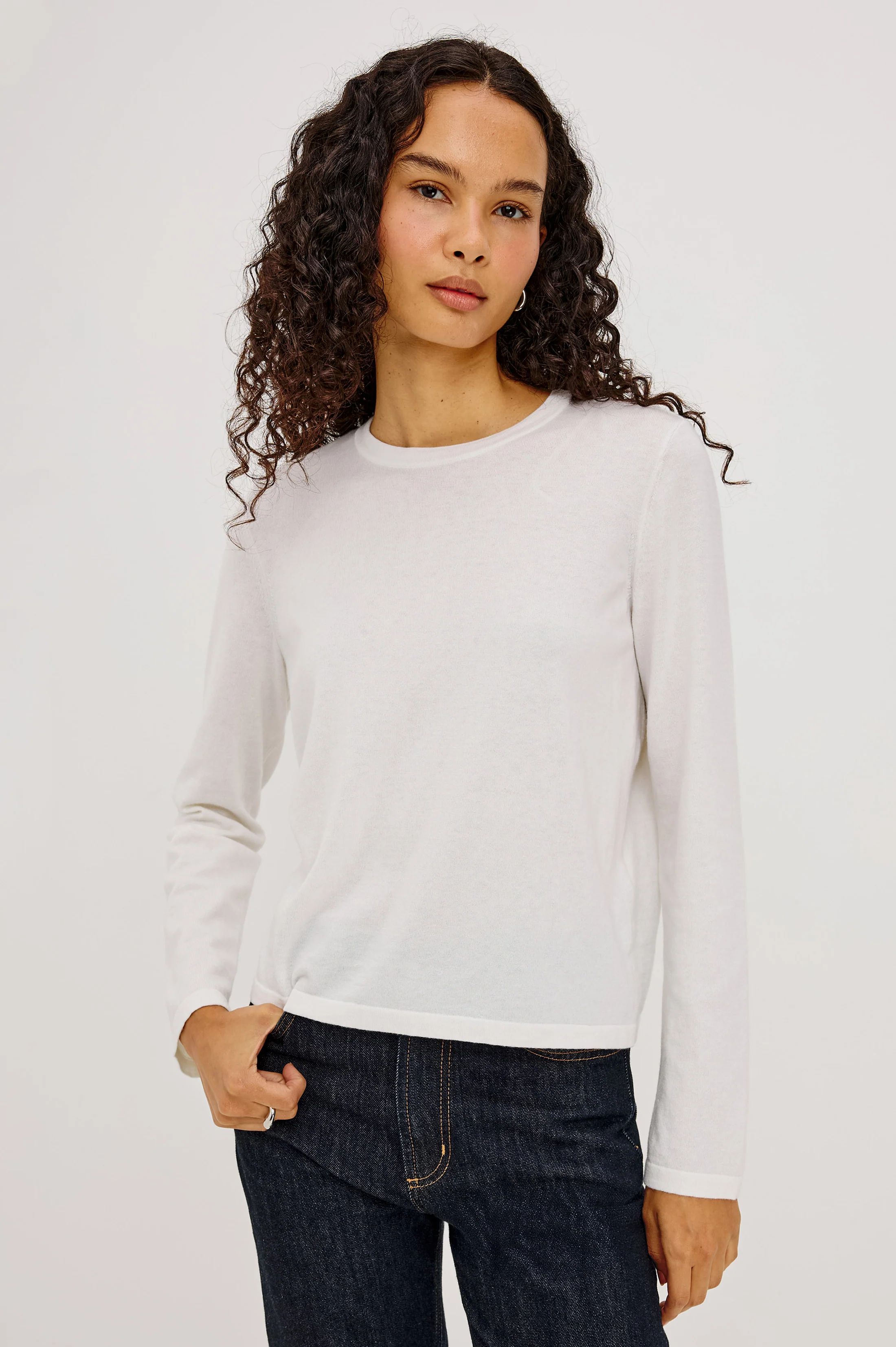 Cotton Cashmere Long Sleeve T-Shirt - White