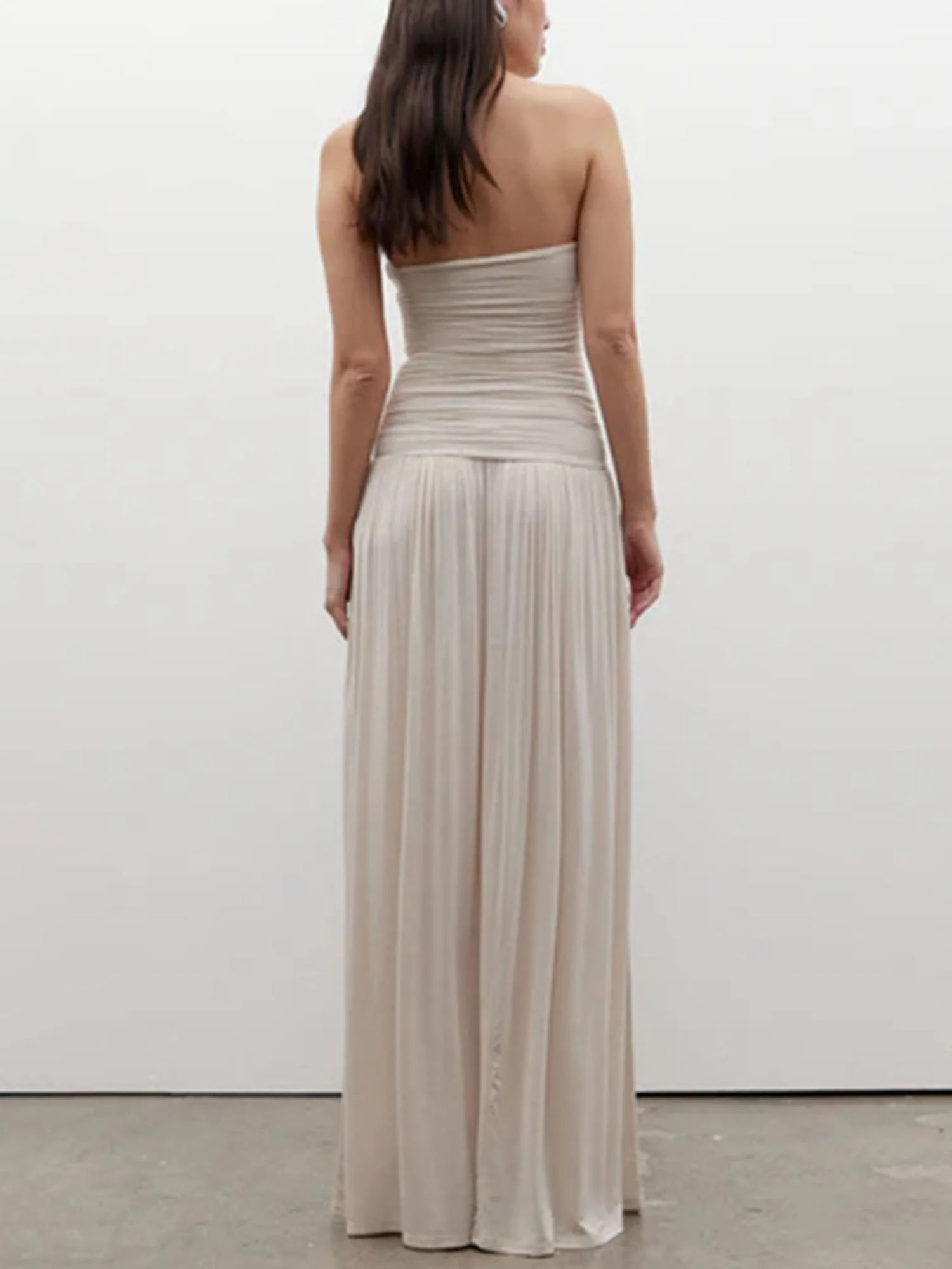White Strapless Ruched Maxi Dress
