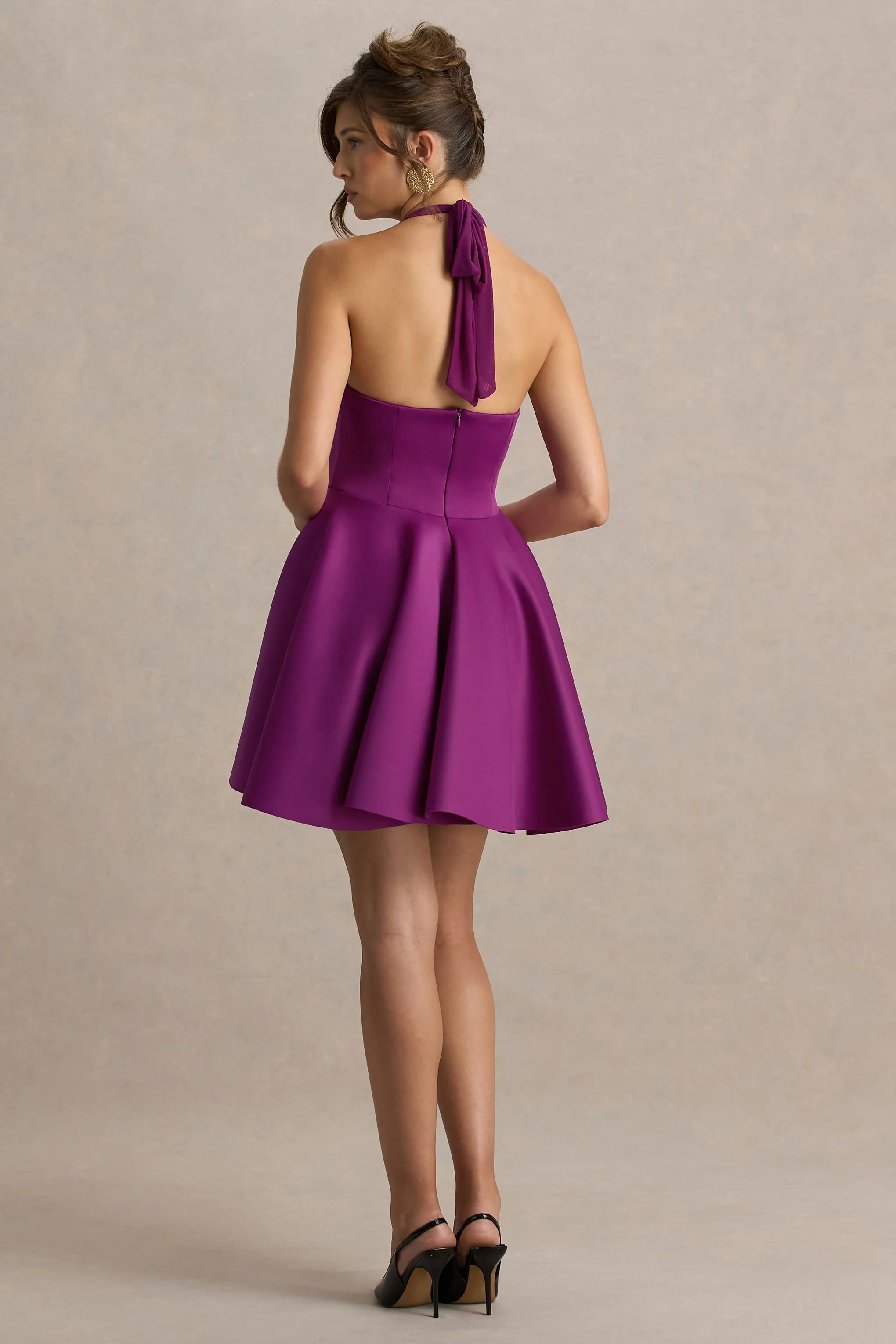 Peggy | Mulberry Halter-Neck Skater Mini Dress