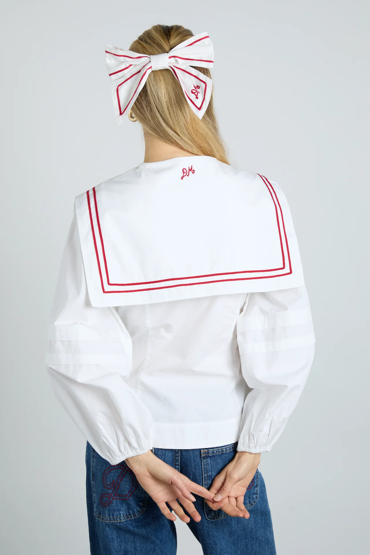elise blouse - white with red piping - luluinthesky