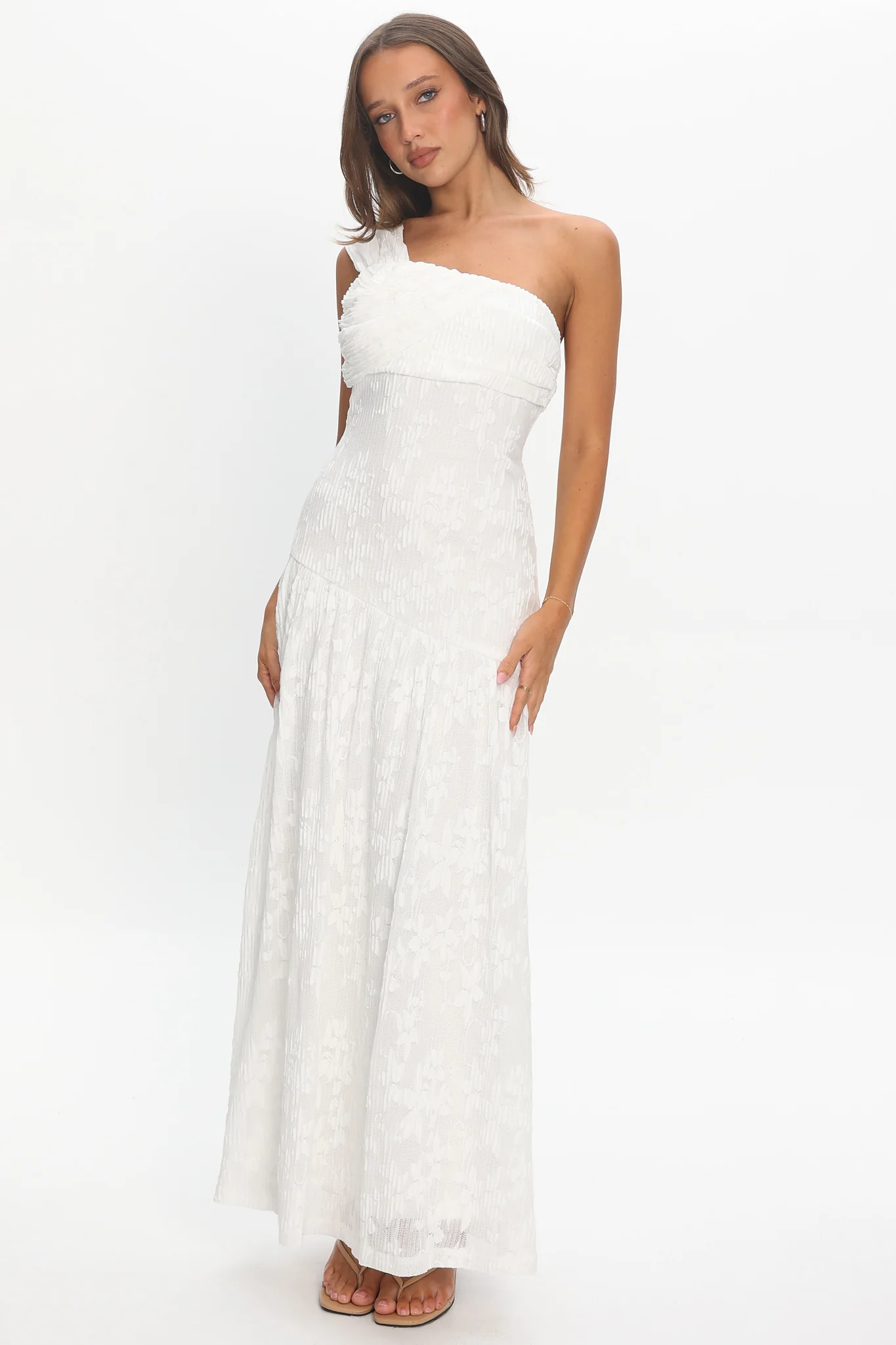 Azure Sun Drop Waist Maxi Dress Lace Off White
