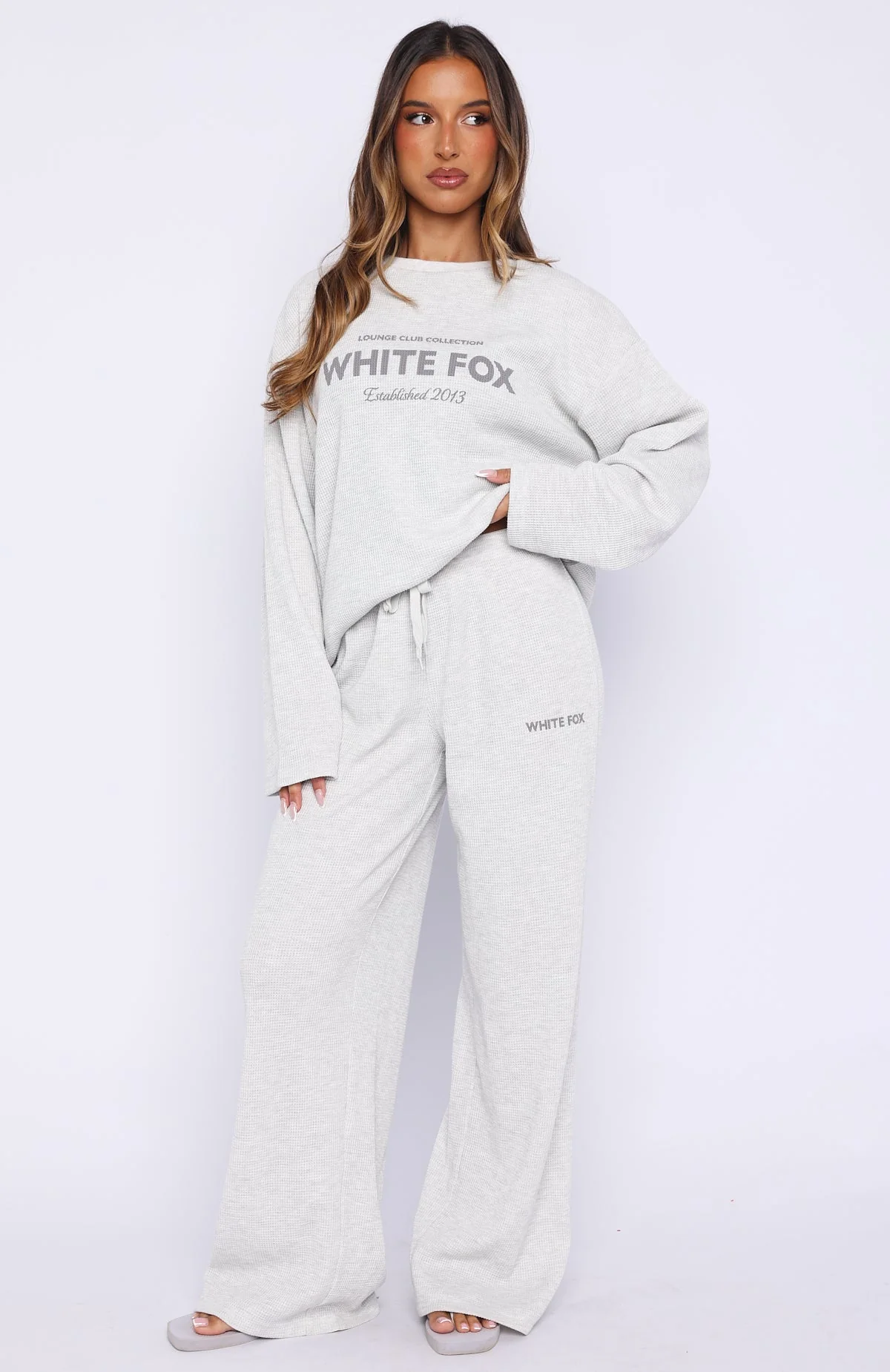 Leave Me Out Of It Waffle Wide Leg Sweatpants Grey Marle
