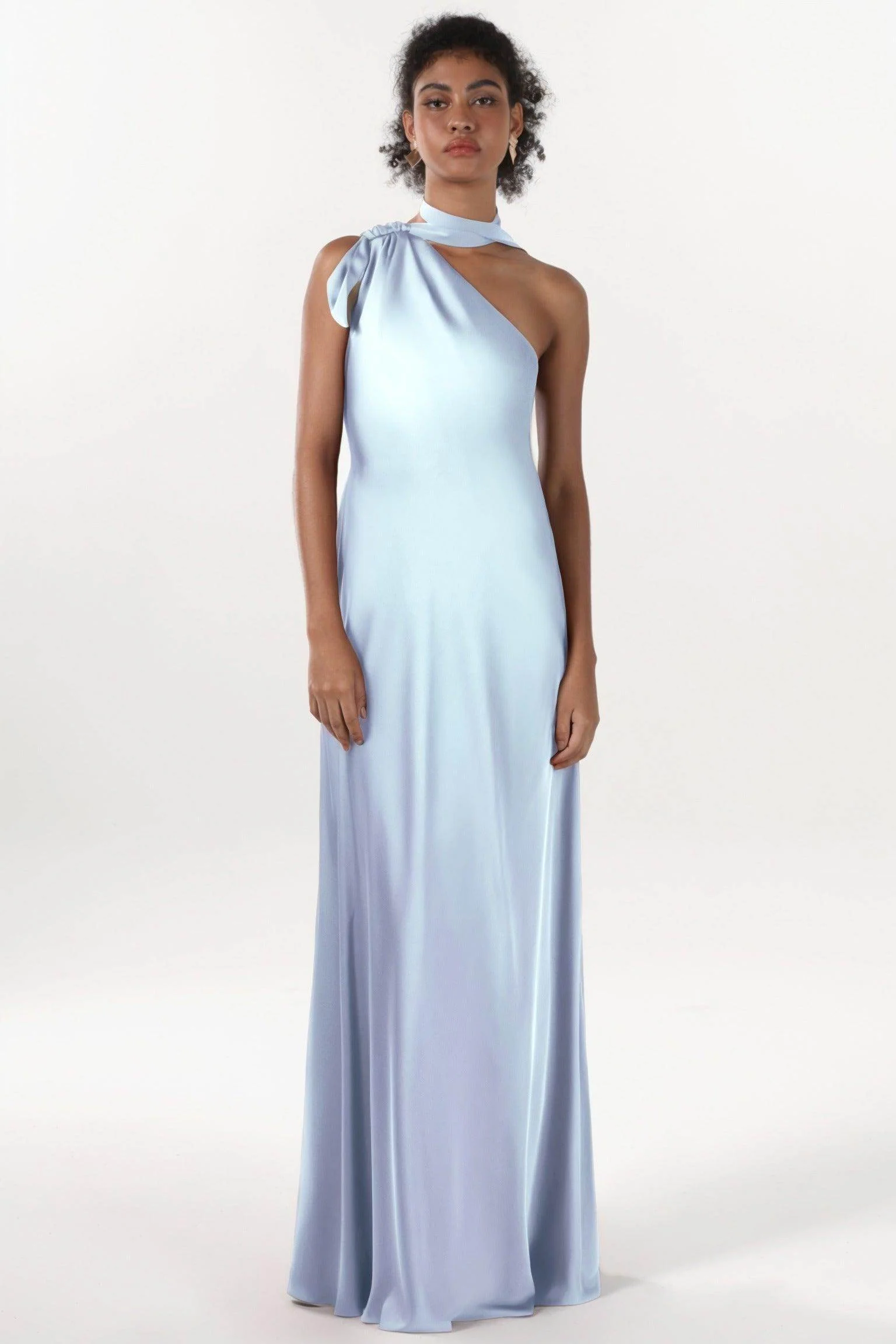 Sheath-Column Maxi Luxe Satin Bridesmaid Dress CS0607BM