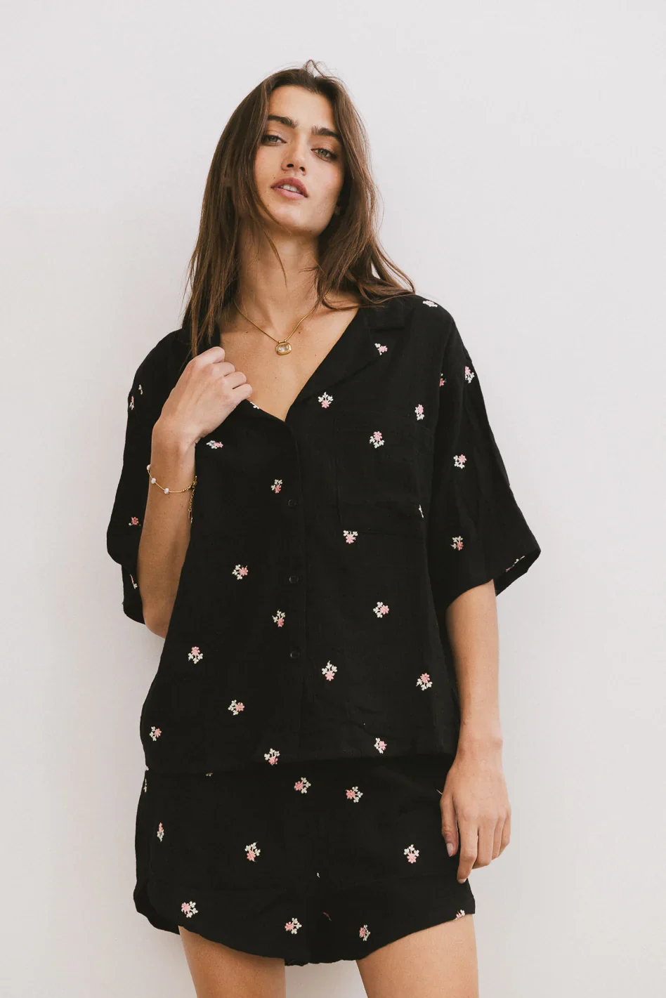 Elia Floral Blouse in Black