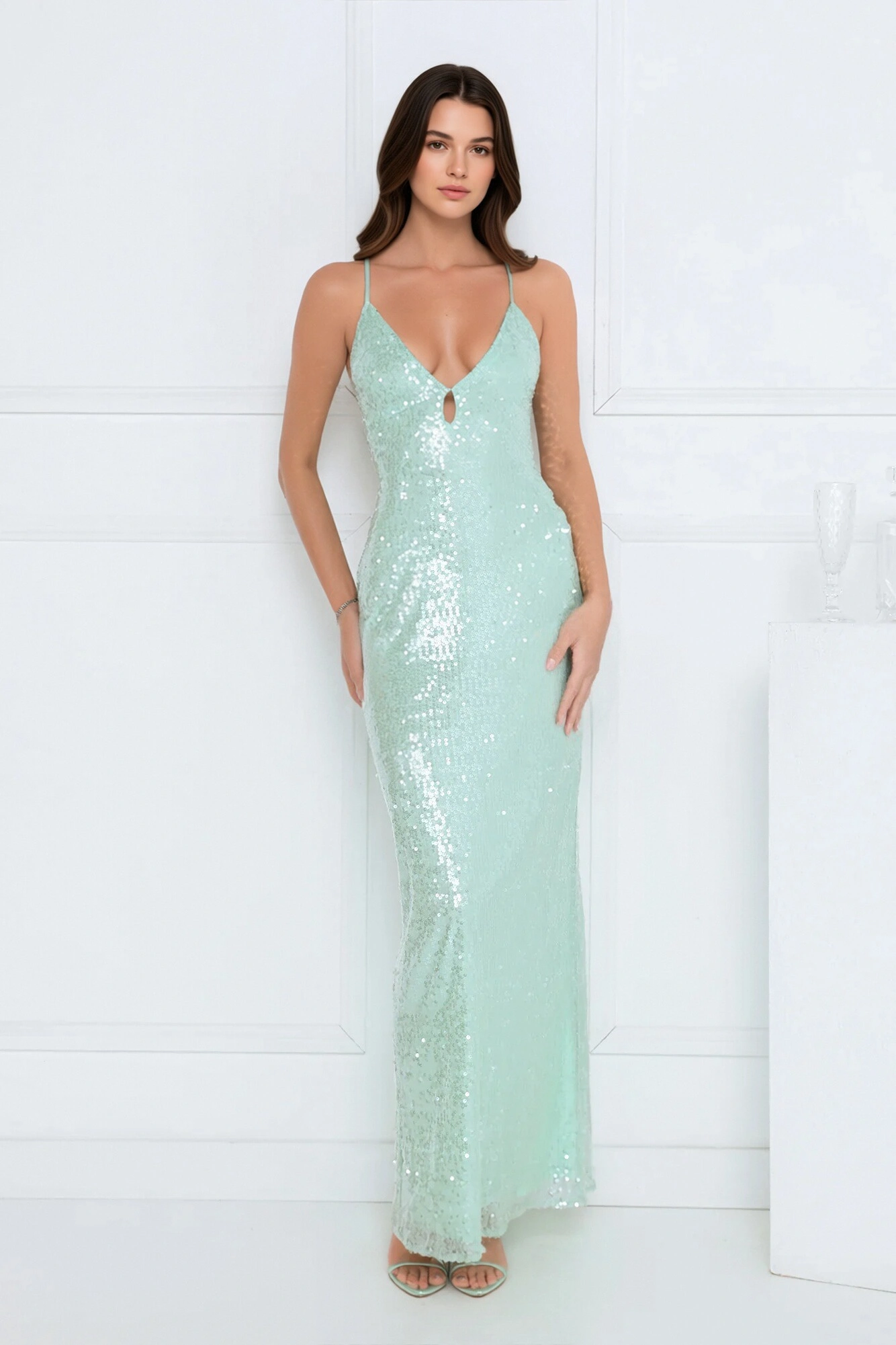 Starlit Shores Sequin Maxi Dress Seafoam