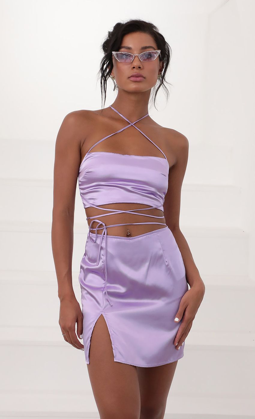 Leopard Satin Set in Lilac