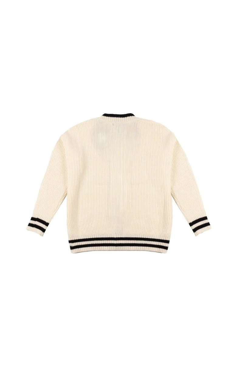Oversized Contrast-Trim Ribbed Cardigan