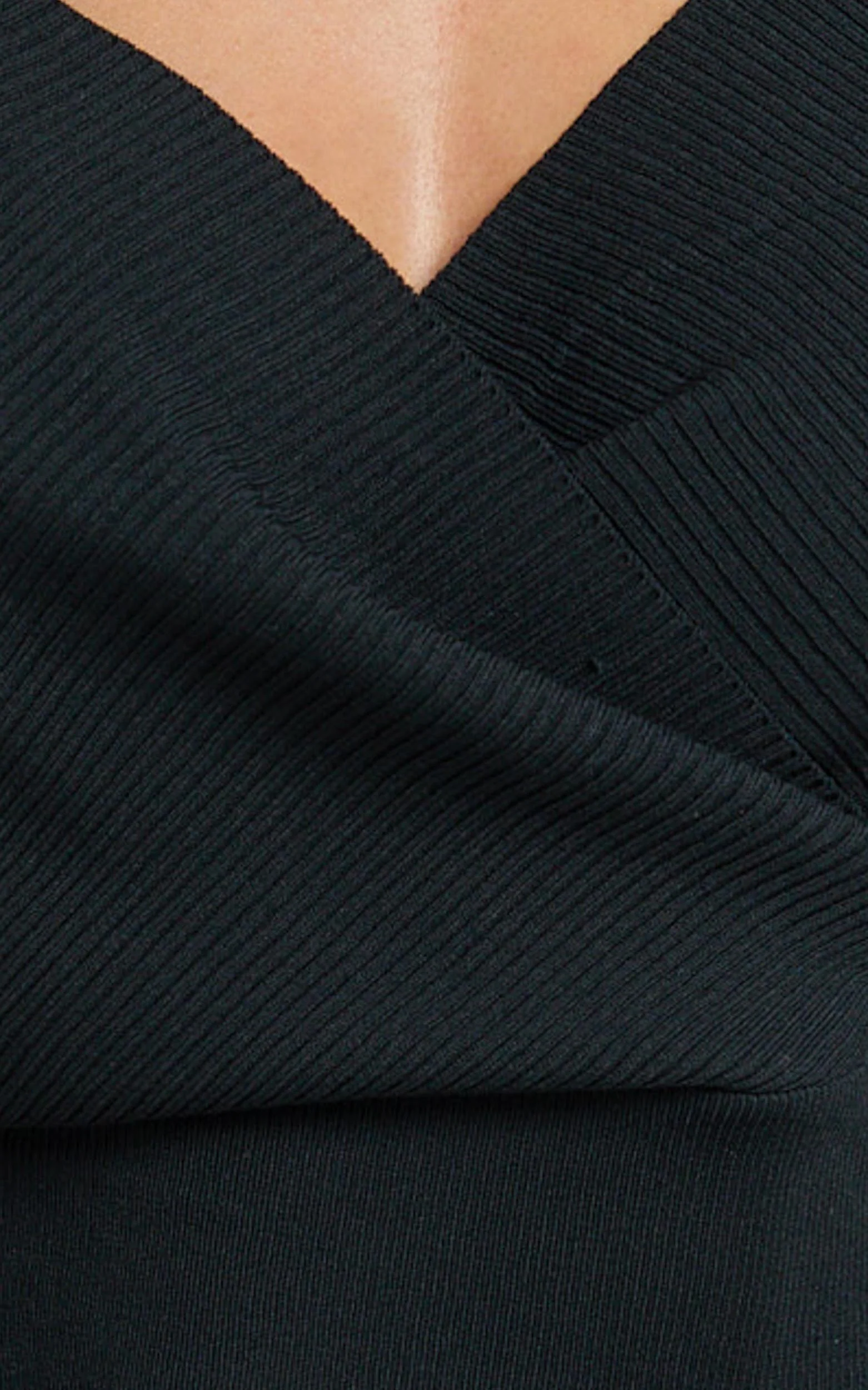 Petra Top - Long Sleeve Wrap Ribbed Knit Top in Black