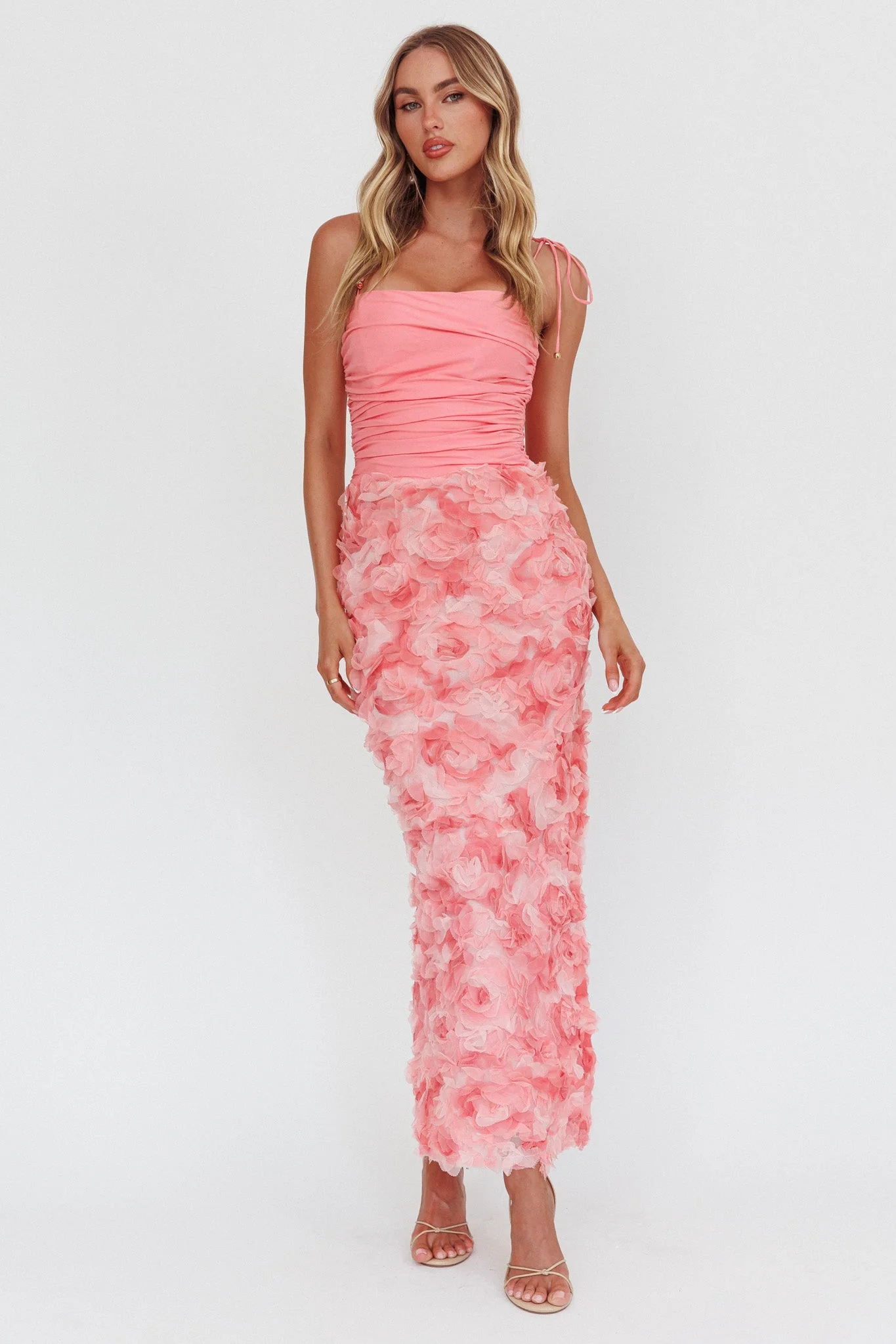 Love & Honor Textured Floral Maxi Dress Pink