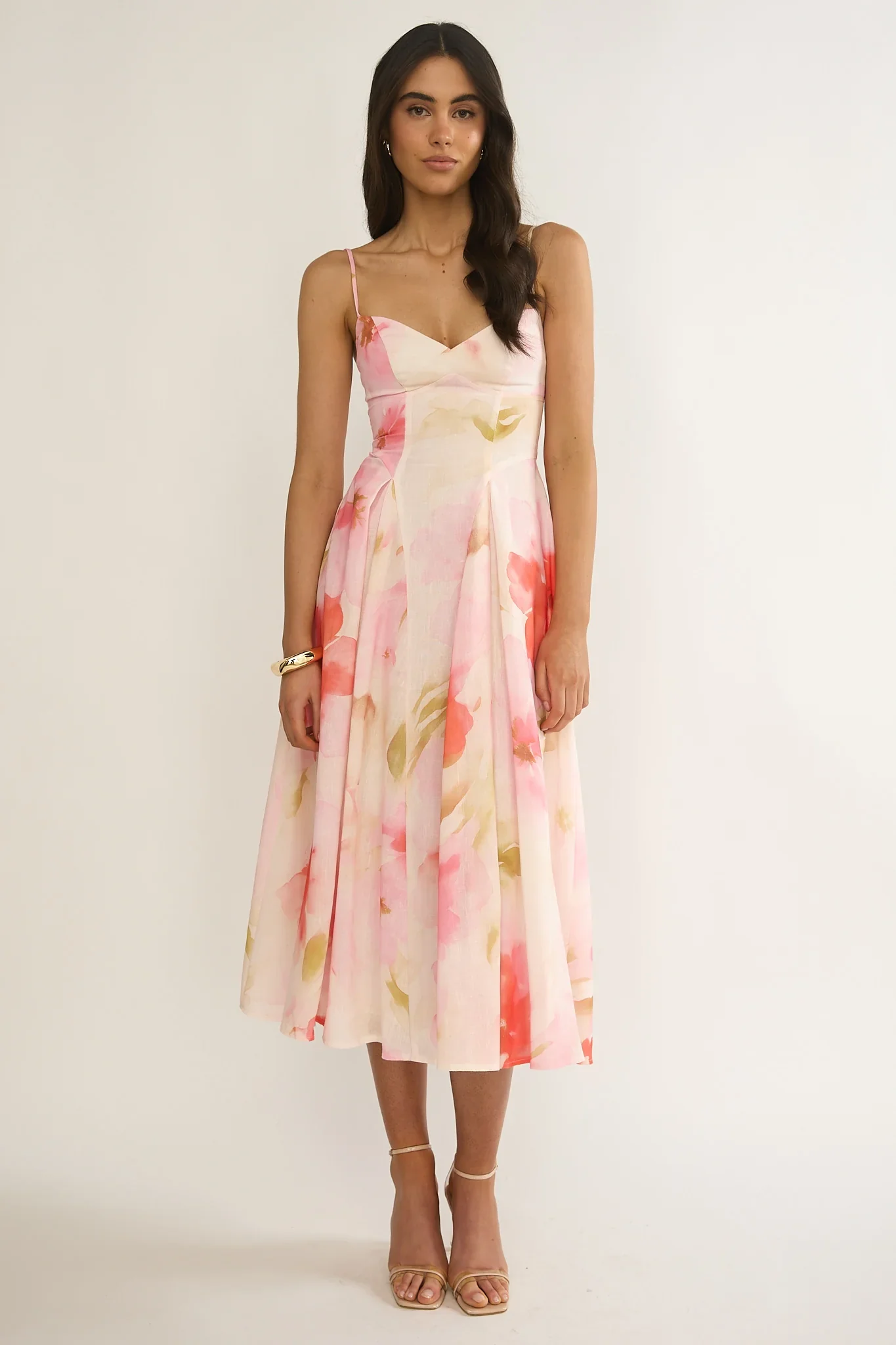 Get My Attention Pleat Waist Maxi Dress Floral Pink